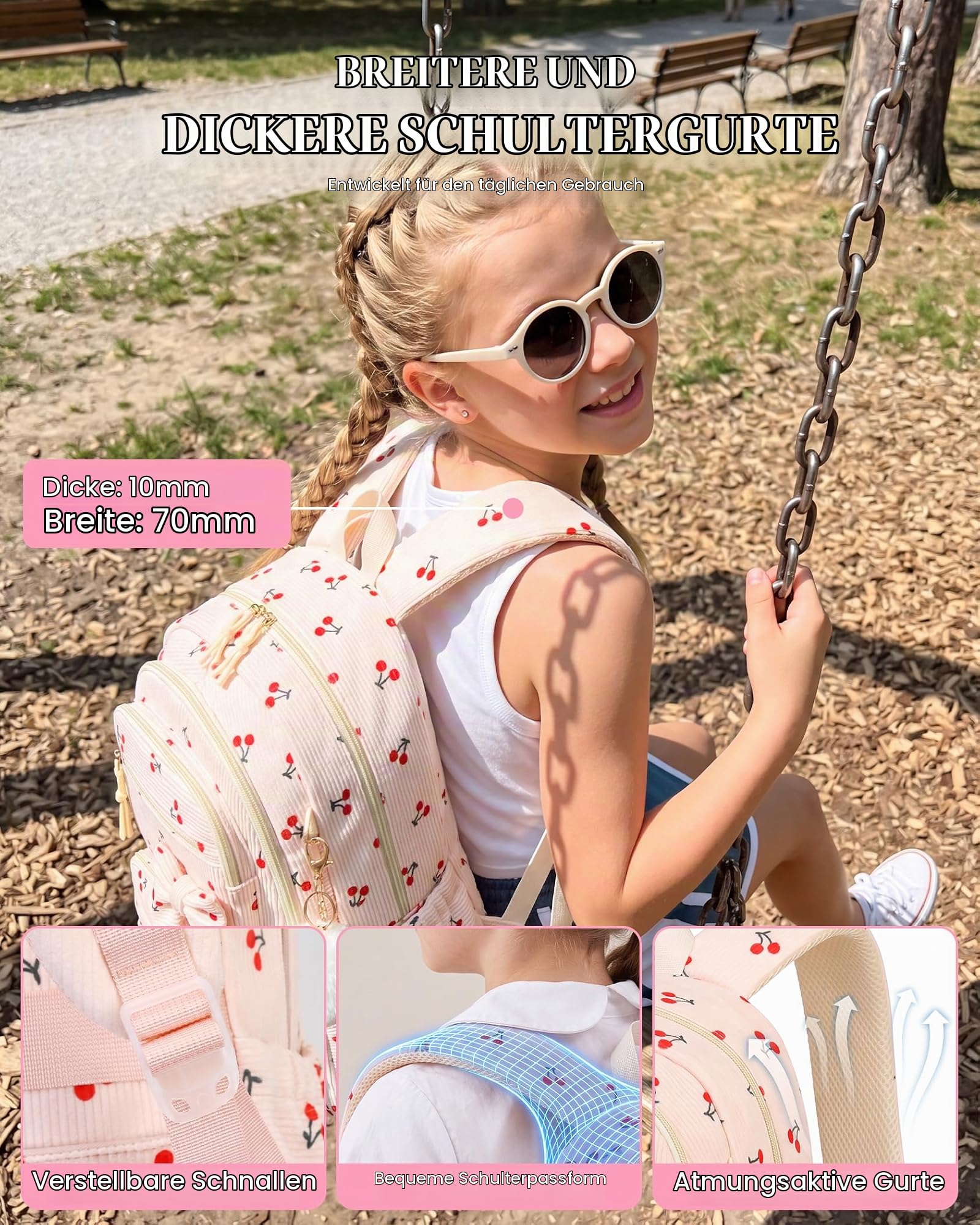 Amythe 3-teilige Schulrucksack Set für Mädchen 3.-7. Klasse, Leicht 23L | Teenager Schultasche mit Lunchbag & Federmäppchen, Schulranzen für Grundschule & Mittelstufe, Wasserfest, Beige