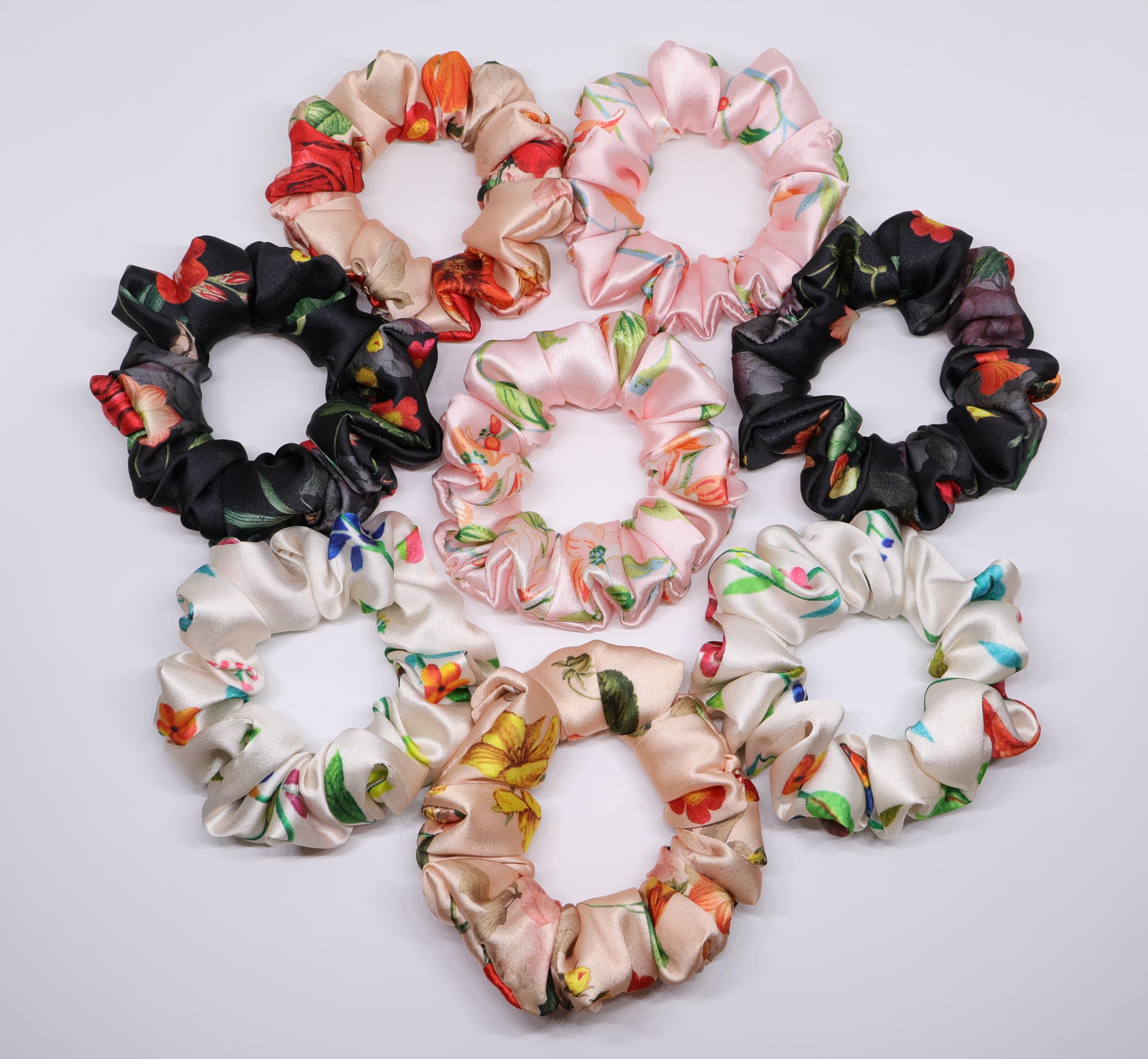 Printed Satin Scrunchies Hair Bands for Women | No-Damage Elastic Hair Ties for Ponytails & Buns | Fluffy & Stylish Rubber Bands | Free Size | Pack of 8 | Aqua Bloom Sm (Small Size)-image-14