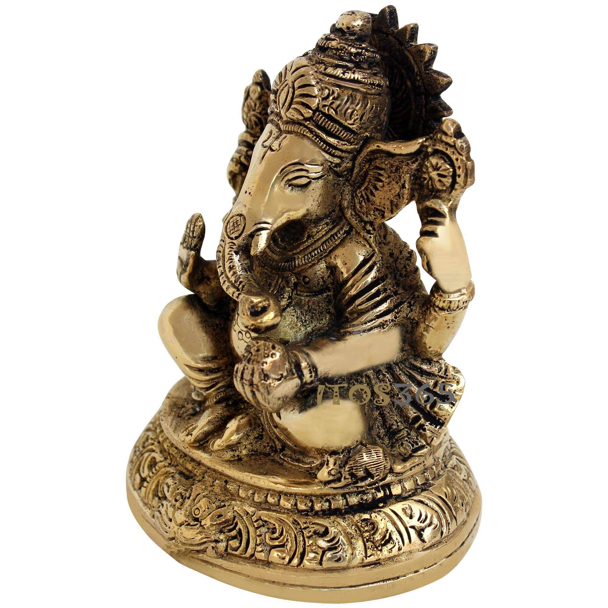 ITOS365 Lord Ganesha Brass Statue Hindu God Ganesh Ganpati Idol Sculpture Good Luck & Success 1