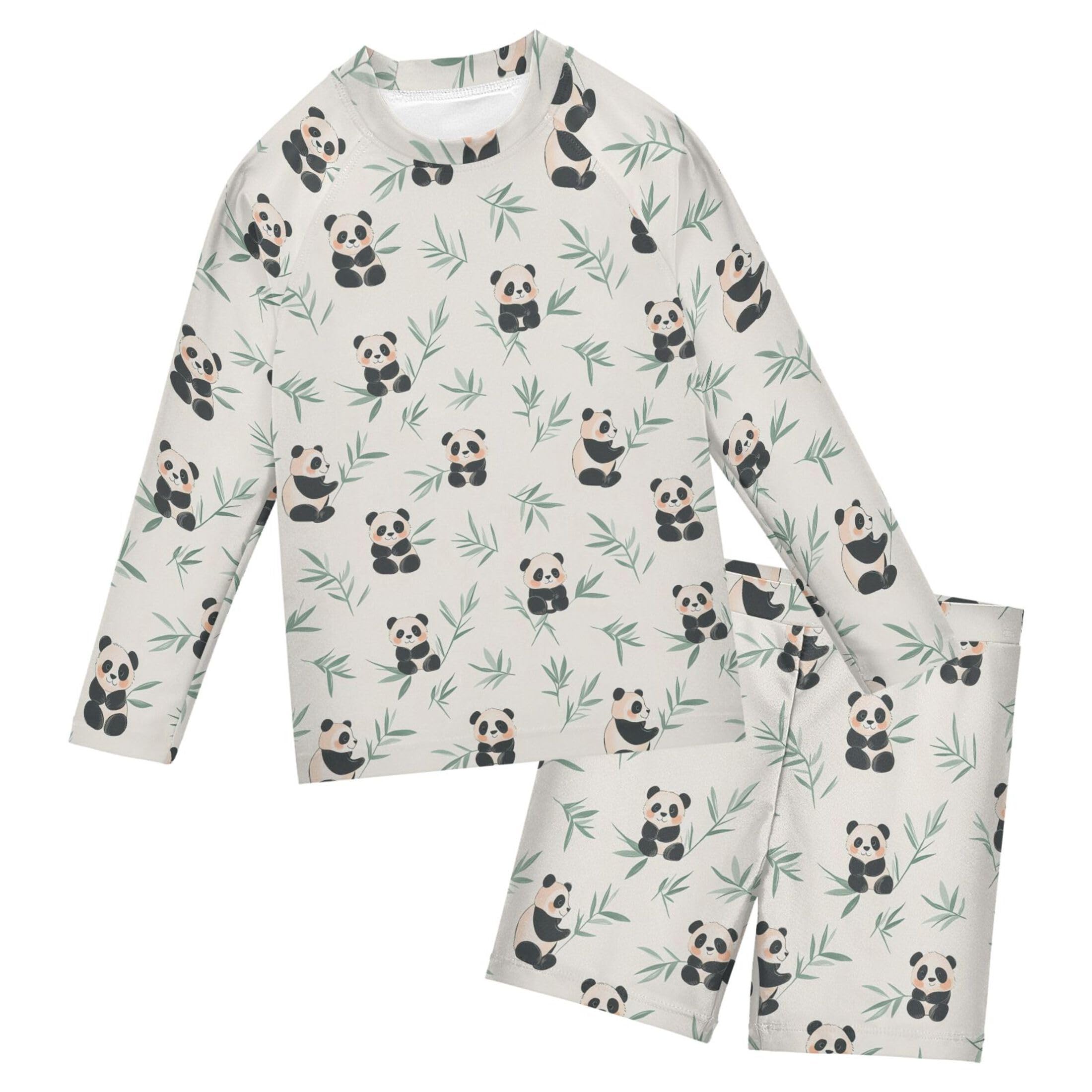 Cute Panda Boys Rash Guard Swimsuits Set for Boys Long Sleeve Swim Shirts Bathing Suits with Trunks B0404207