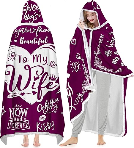 To My Wife Fleece Wearable Blanket Hoodie - 60th Birthday Gifts For Wife