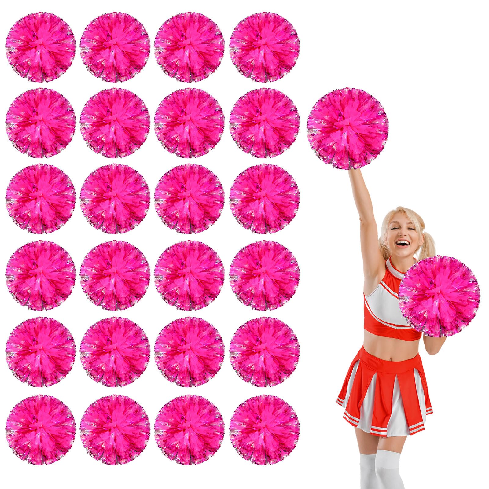 24 szt. pompony Cheer, pompony cheerleaderki z otworami na palce, pompony do tańca, zapałek (kolorowe mieszane różowe czerwone)