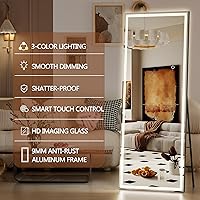 Vista 5 de Hasipu Espejo de longitud completa con luces, 67 x 22 pulgadas, espejo LED de pie iluminado templado, espejo de cuerpo completo con atenuación e
