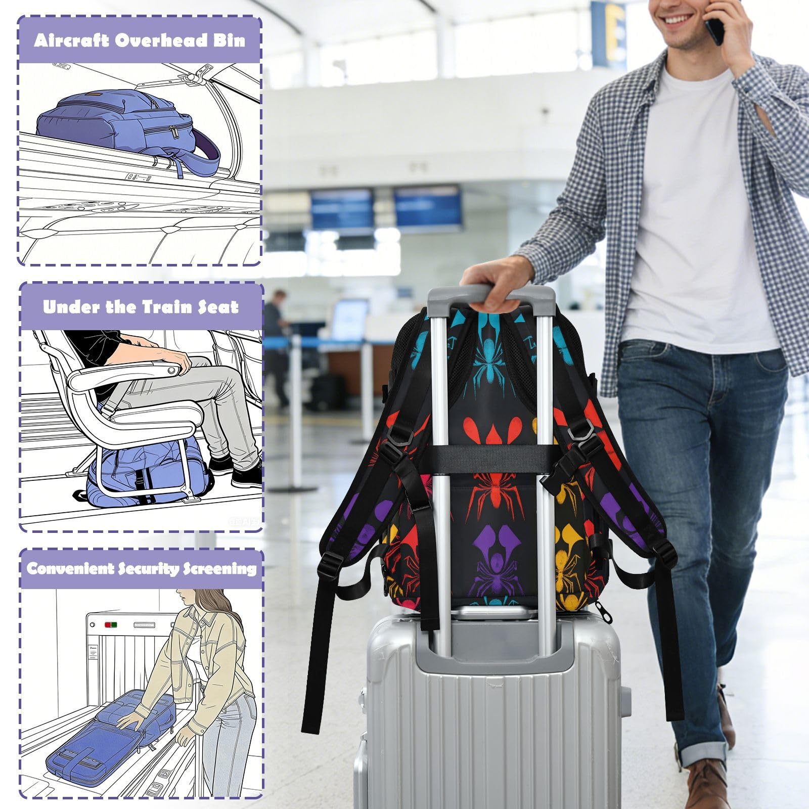 Damski plecak torba na laptopa 15,6 cala do samolotów 20 l | Stylowa torba studencka owad szczęśliwy wzór Halloween 15 cali torba na laptopa do szkoły mochilas para laptop de hombre 20L