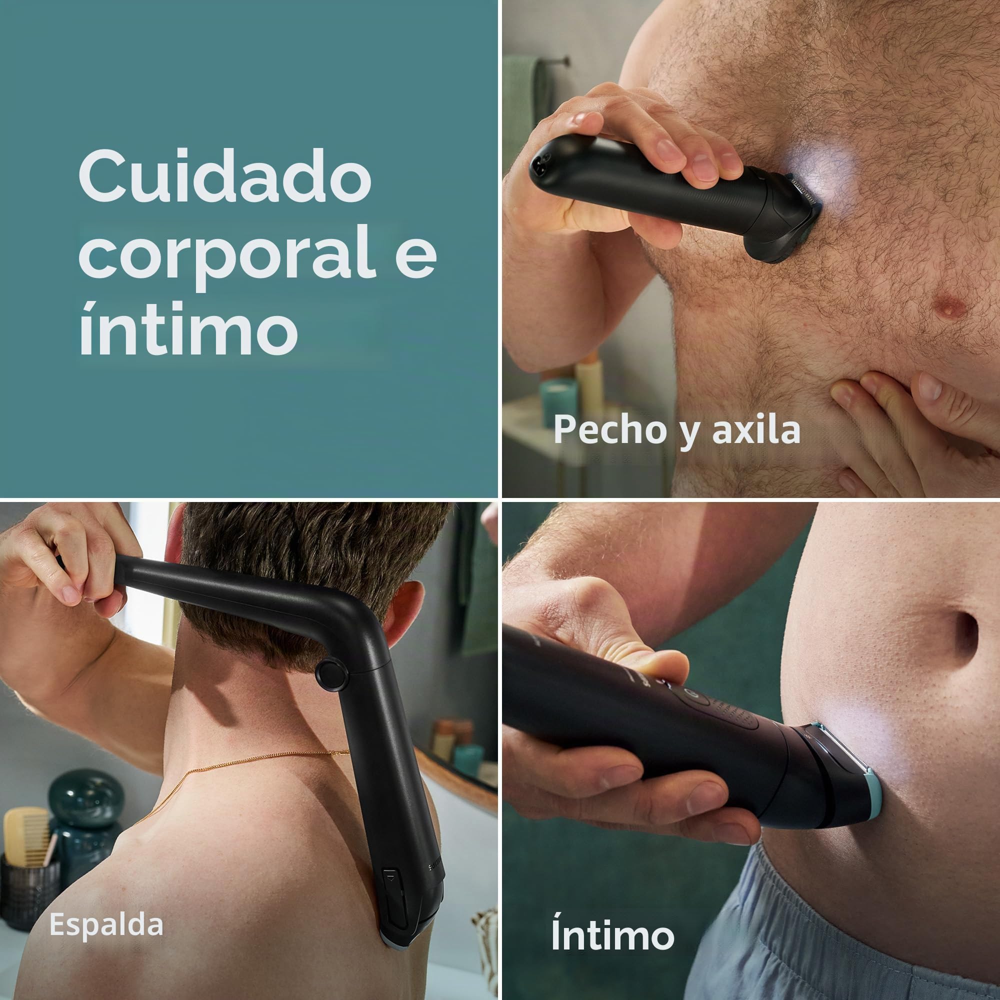 Philips Norelco Body Groomer Serie 7000, peluquero de cuerpo entero para hombre, cabezal flexible 2D que sigue el contorno, sistema de afeitado de triple protección y recortador de pelo corporal