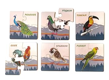 Animal Wooden Jigsaw Puzzles for Kids Children for 2+ Years, Set of 6-24 Pieces (14cm x 14cm)- Multi Color Wooden Learning Toy Educational Puzzle (Bird)