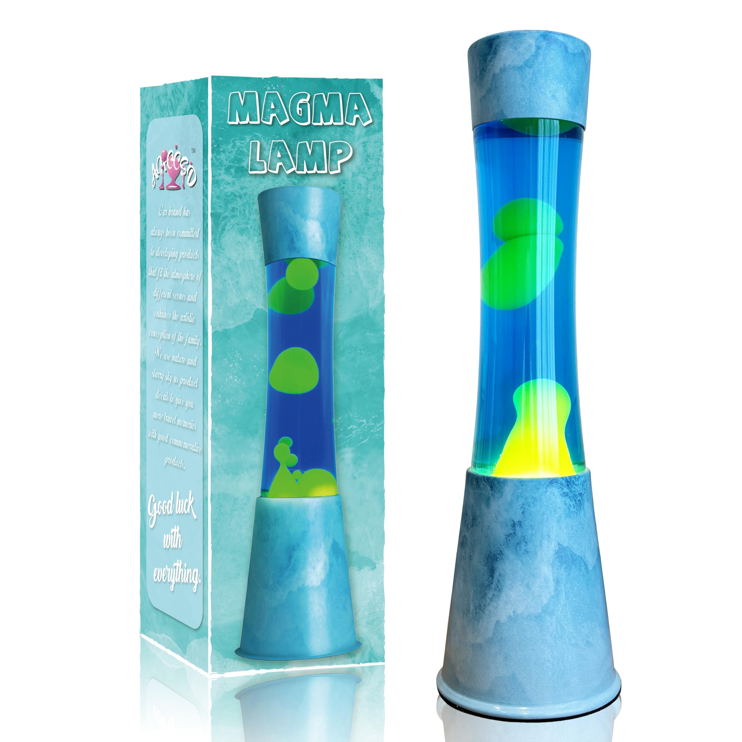 AHCCSD 16 Inch Glacier Magma Lamp,Liquid Motion Lamp Blue Liquid with Green Wax Blue Base Relaxing Gorgeous Lamp for Adults Kids Women Girls Home Office Decor Birthday Great Gift