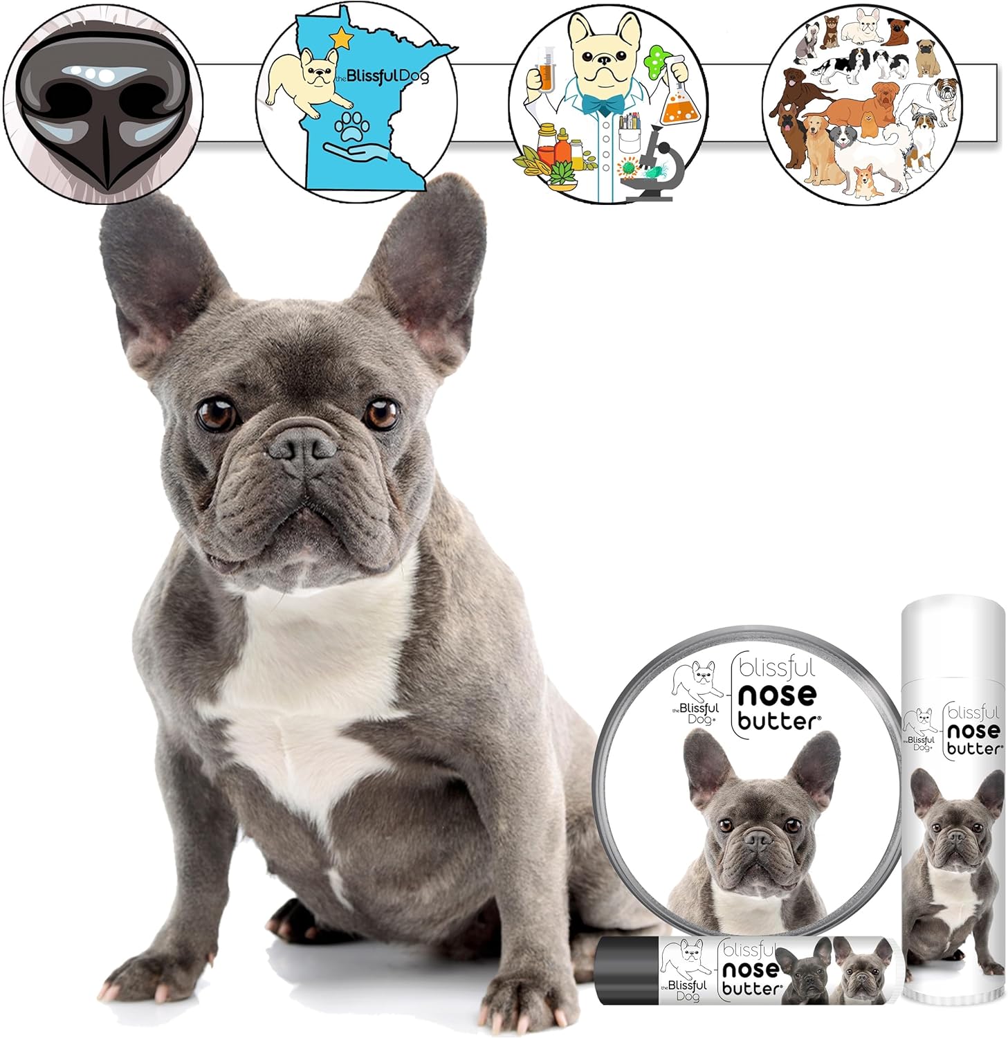 The Blissful Dog Blue French Bulldog Nose Butter, Versatile Dog Nose Balm for Dry Nose, Handcrafted Nose Moisturizer, Easy-to-Apply Dog Essentials, Unscented, 8 oz.