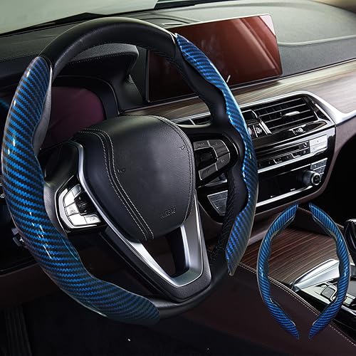 Vista 36 de WOCOCN 2 fundas para volante de automóvil, protector antideslizante de fibra de carbono para hombres y mujeres, múltiples opciones de color, Beige