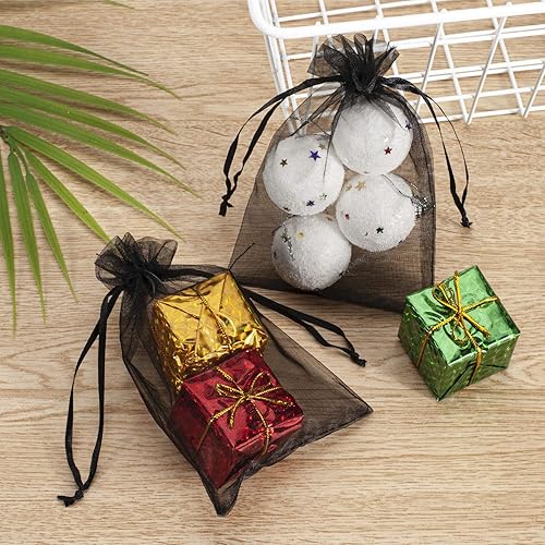 Miniatura 6 de MOTYAWN 100 bolsas de regalo de organza de 2 x 3 pulgadas, bolsas de regalo con cordón transparente negro, bolsas de joyería, bolsas de regalo de