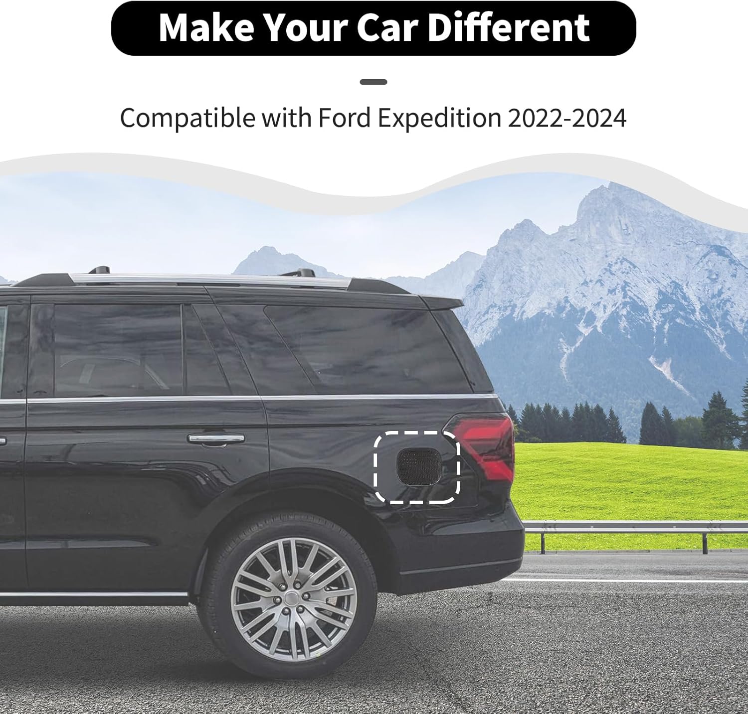 Black Fuel Filler Door Gas Tank Cap Cover Compatible with Ford Expedition 2022-2024 Exterior Accessory ABS