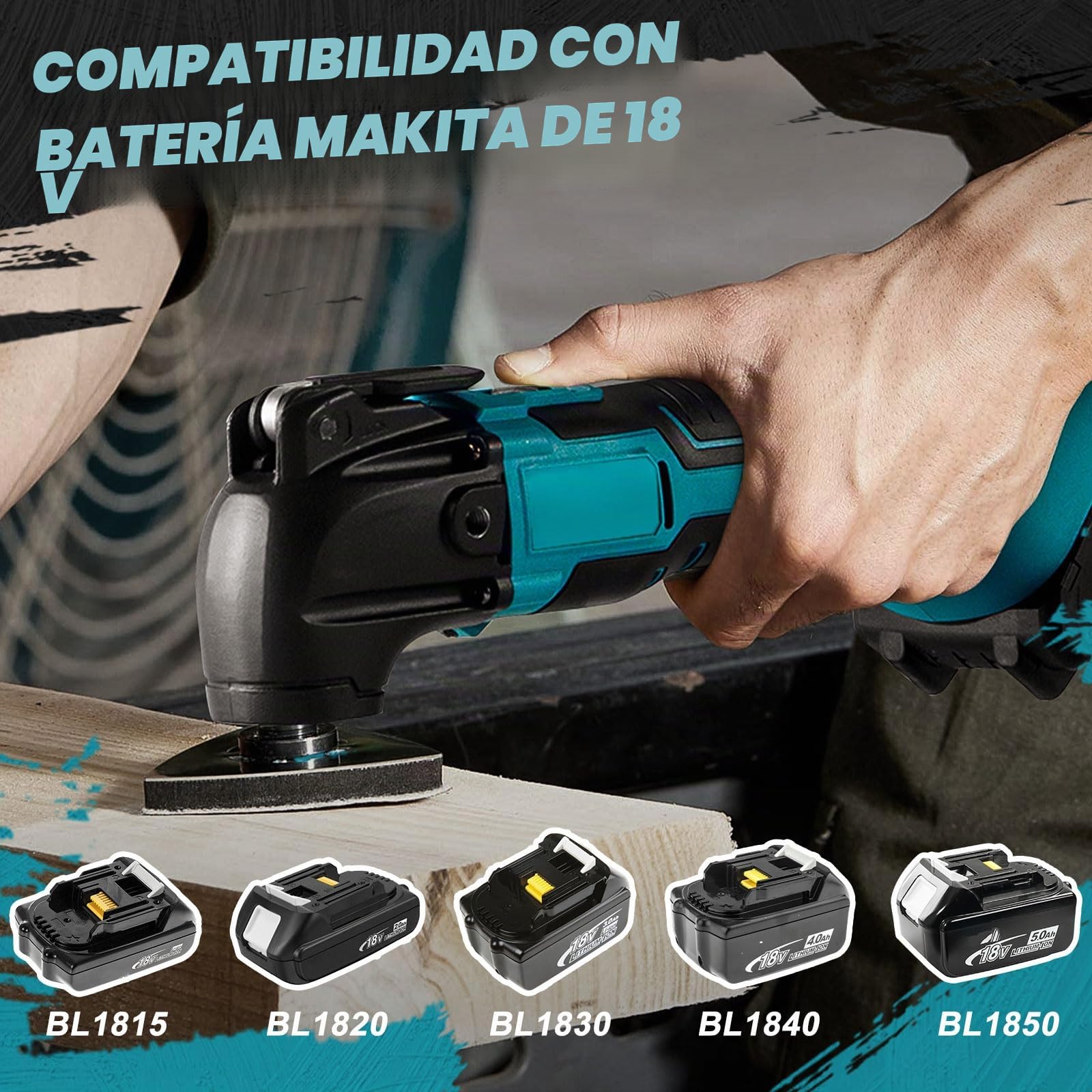 Herramienta de oscilación para batería Makita 18V Li-Ion, 500W, herramienta multifunción con 8 accesorios, sierra oscilante para separar, lijar y raspar (sin baterías, sin cargador)