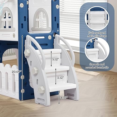 Miniatura 6 de GarveeHome Tobogán 8 en 1 para niños pequeños, juego al aire libre con tobogán, escalador, túnel, aro de baloncesto, almacenamiento de juguetes y