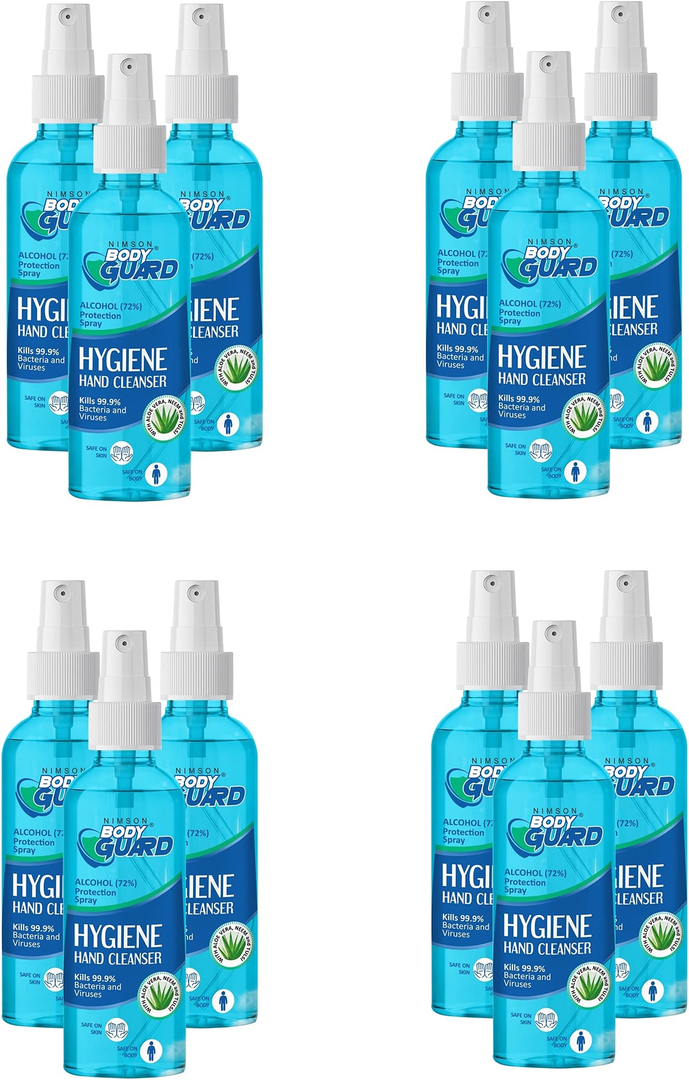 Nimson Body Guard Alcohol Based-Hygiene Hand Cleanser Spray, Kills 99.99% Germs and Viruses on Hand, Hard & Soft Surfaces, Safe for Skin & Body 50 ML Each (Pack of 12)