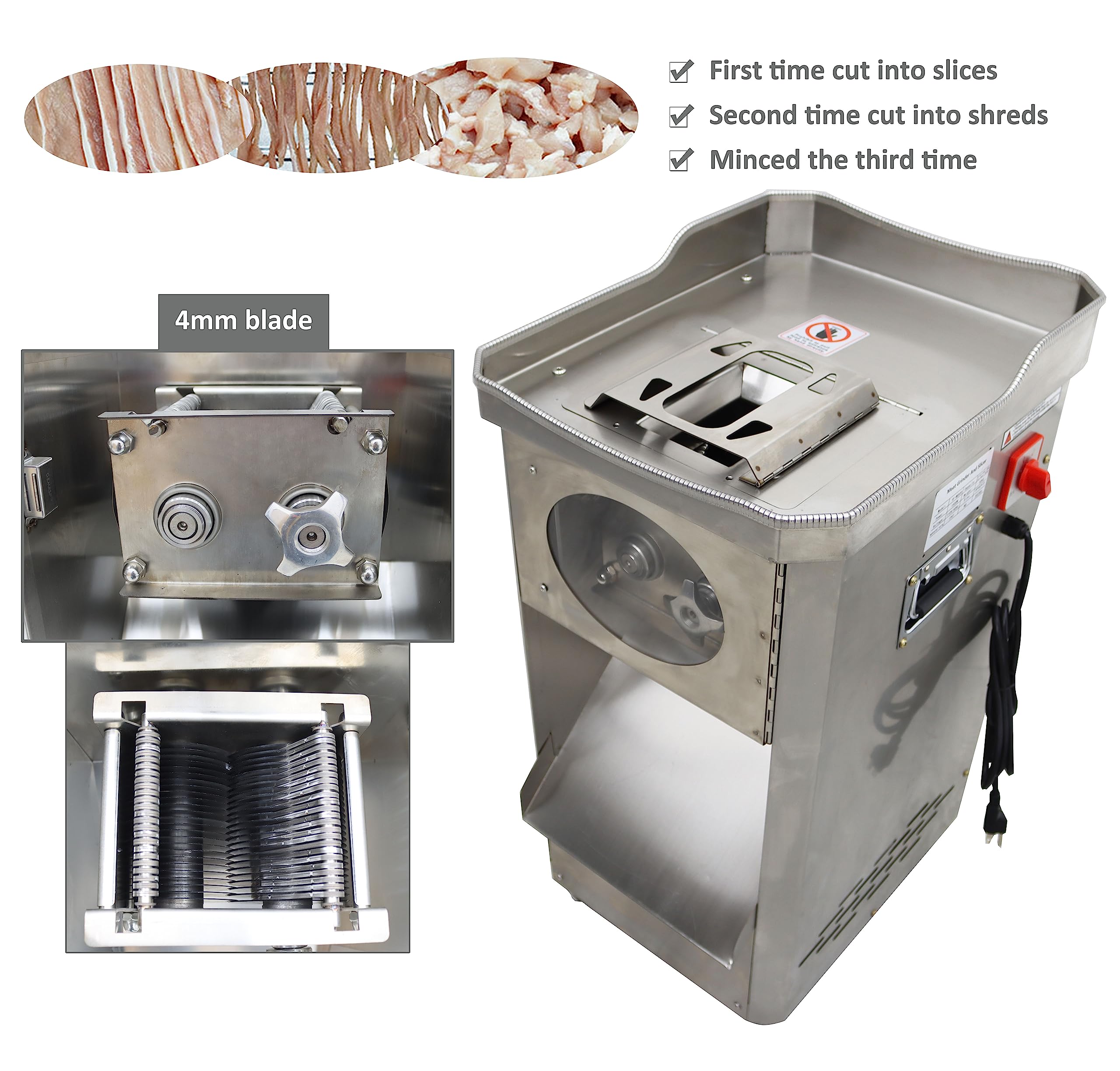TECHTONGDA Electric Meat Cutter Slicer Commercial Shredded Diced for Steak Beef Pork Meat YF-WQ500 4mm