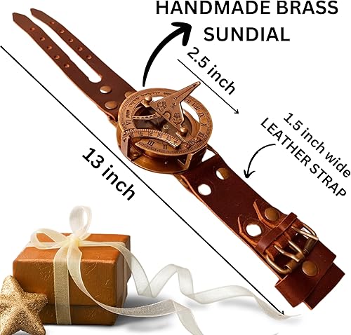 Miniatura 2 de ALADEAN Reloj de reloj de sol de latón vintage, brújula náutica antigua, reloj de reloj de sol en caja de regalo de cuero de recuerdo, reloj de sol