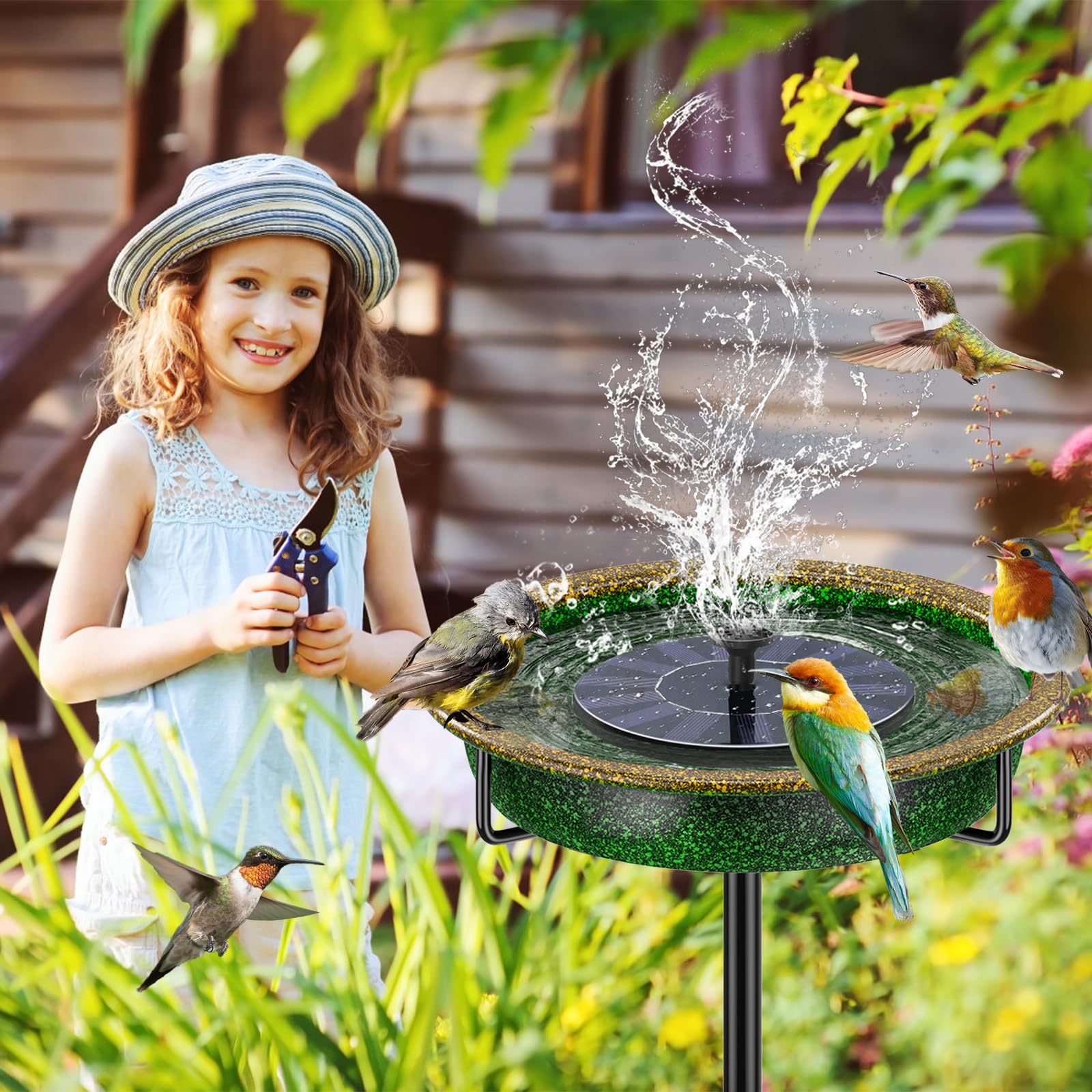 Baño de metal para pájaros de 38 pulgadas para exteriores, bañeras de pájaros y comedero de pájaros, decoración desmontable, comedero de spa para exteriores, jardín, patio, césped, 4 pies