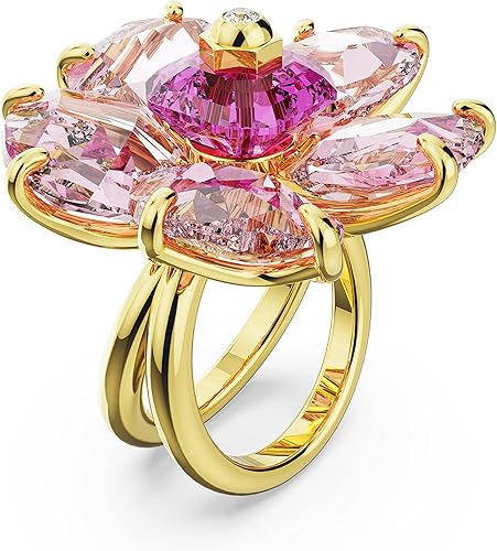 Miniatura 2 de SWAROVSKI Florere - Anillo de cóctel con diseño de flores con cristales rosados en una banda doble con acabado dorado