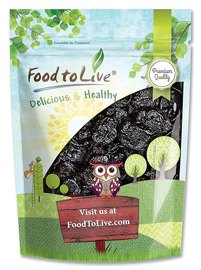 Food to Live Pitted Prunes, 1 Pound – Whole Dried Plums, Unsulfured, Unsweetened, Non-Infused, Non-Irradiated, Vegan, Raw, Bulk