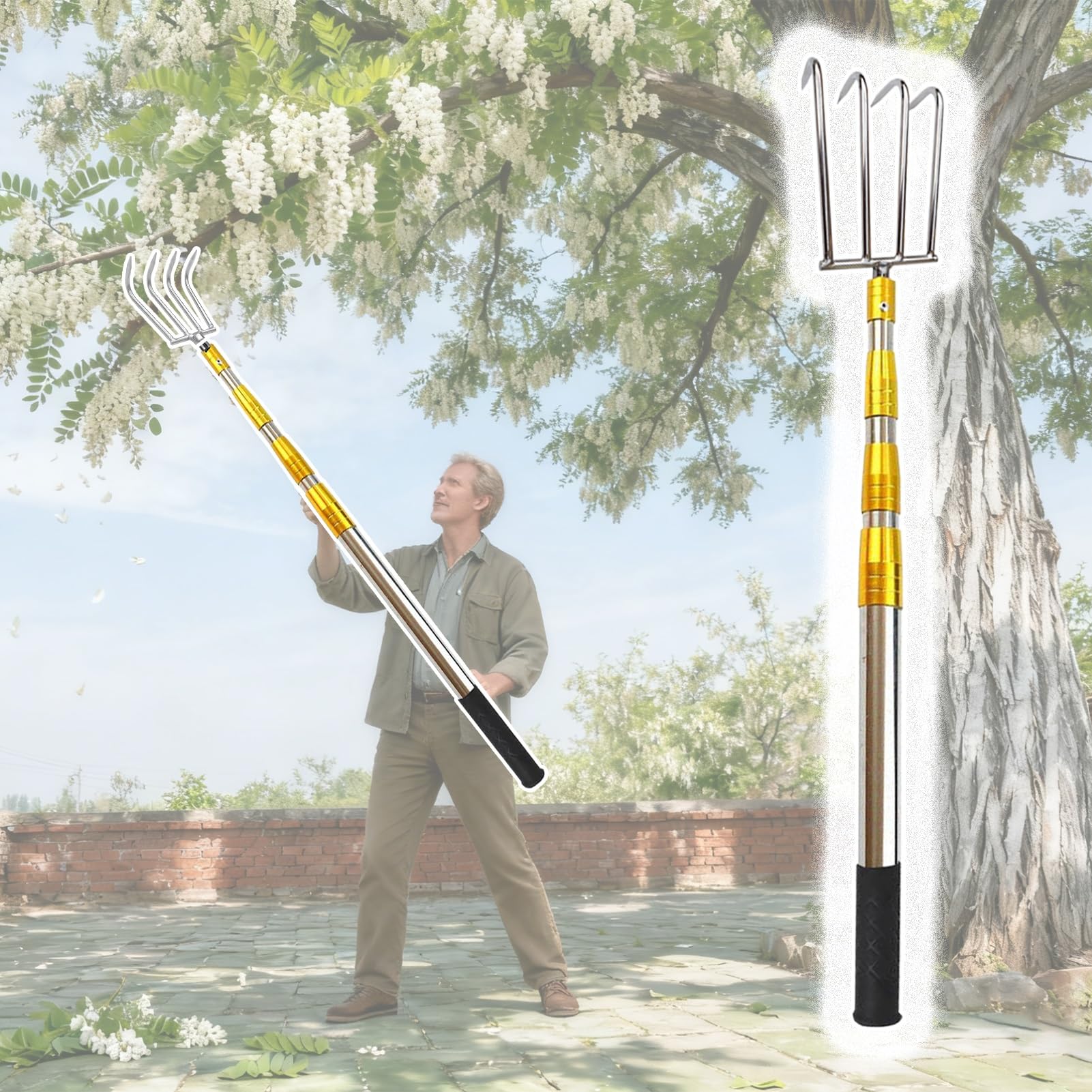 Mezzo Marinaio per Barca Gancio di Raccolta/Asta per Mezzo Marinaio 60-600 cm, Attrezzo di Presa in Acciaio Inox/Rimozione Detriti Arborei, Asta Telescopica Push-pull(4-Claw,96-250cm/38" - 99")