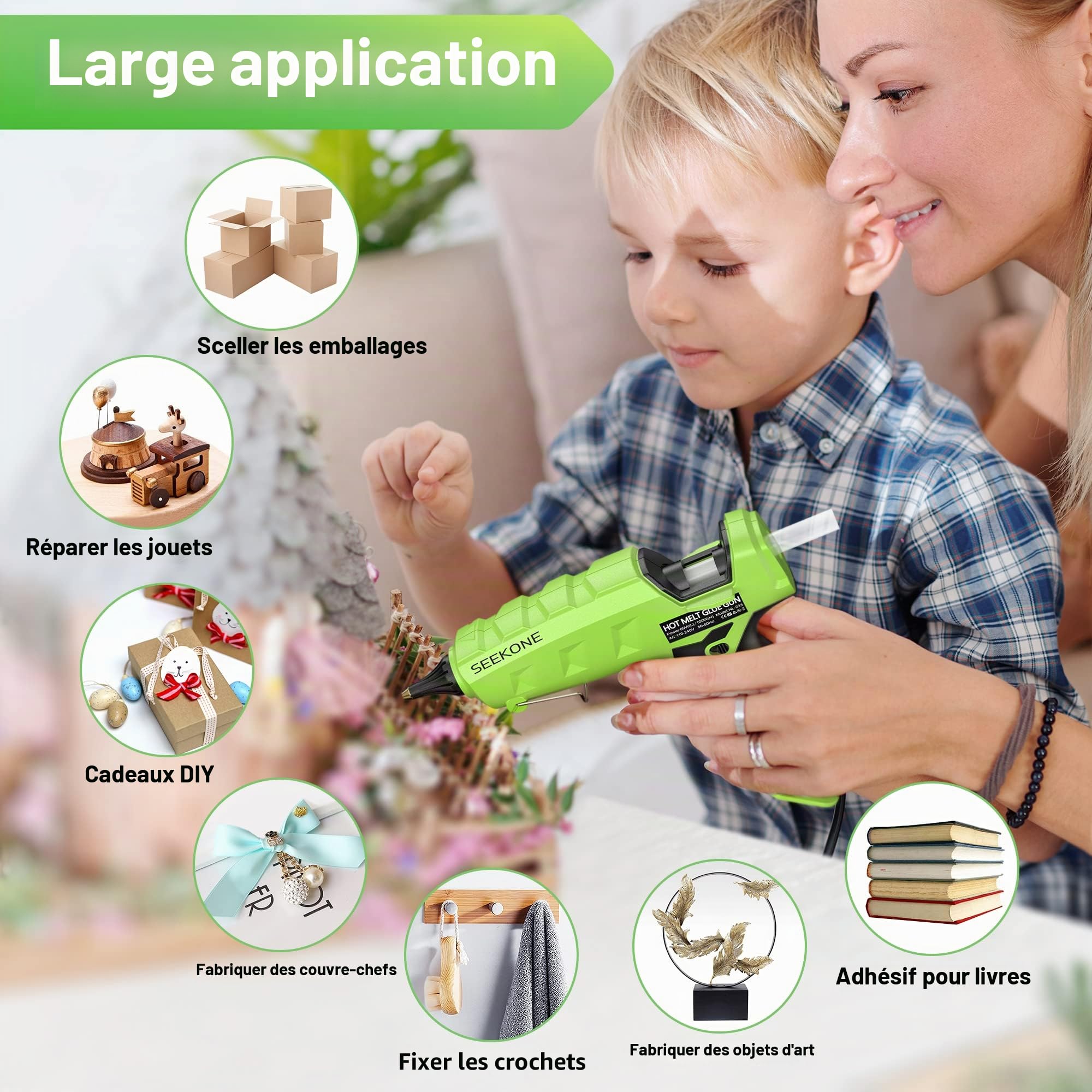 SEEKONE Pistolet à Colle Chaude 60/100W, Deux Vitesses Pistolet a Colle Anti Écoulement avec 20pcs Bâtons (150 mm), Chauffage Rapide et Sécurisé Pistolet Colle pour Réparation, Artisanat, DIY, Maison