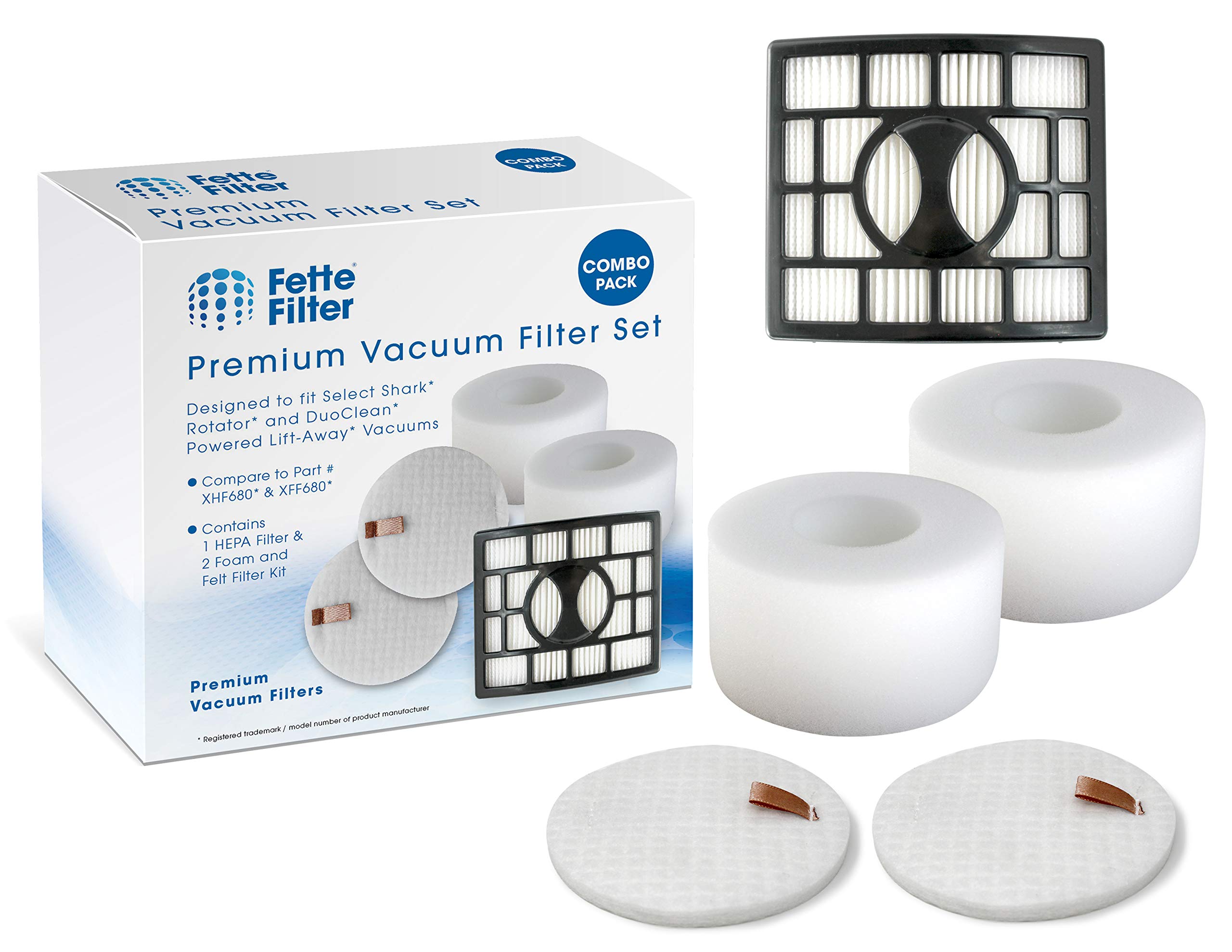 Fette Filter - Vacuum Filters Compatible with Shark Rotator Powered Lift-Away Speed & DuoClean Models NV680, NV681, NV682, NV683 (1 Hepa 4 Foam Filters)