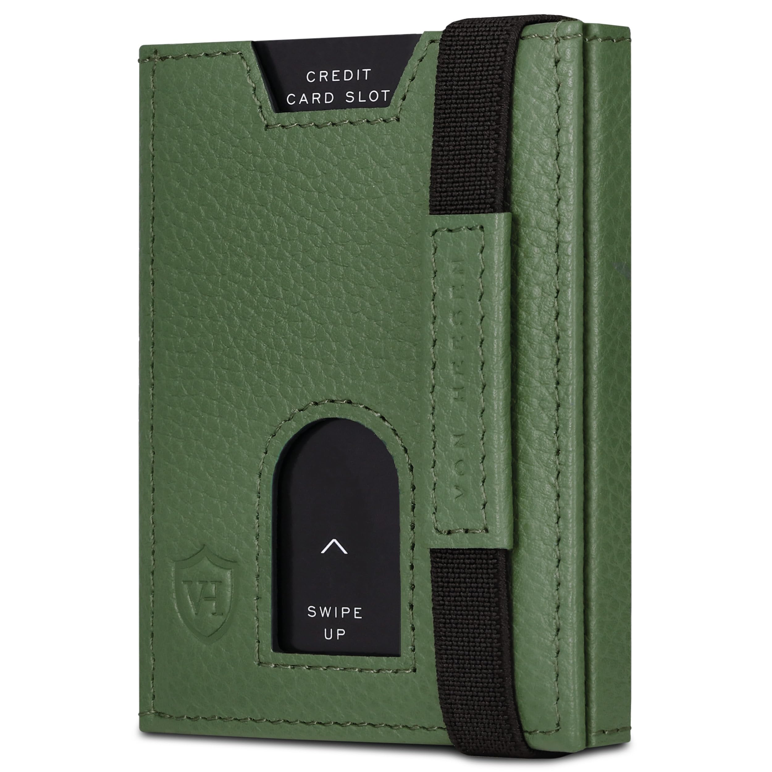 VON HEESEN Slim Wallet mit Münzfach & RFID-Schutz - Leder Geldbeutel - Mini Geldbörse für Herren und Damen - Kartenetui Echtleder Karten Portemonnaie klein - Kreditkartenetui Grün
