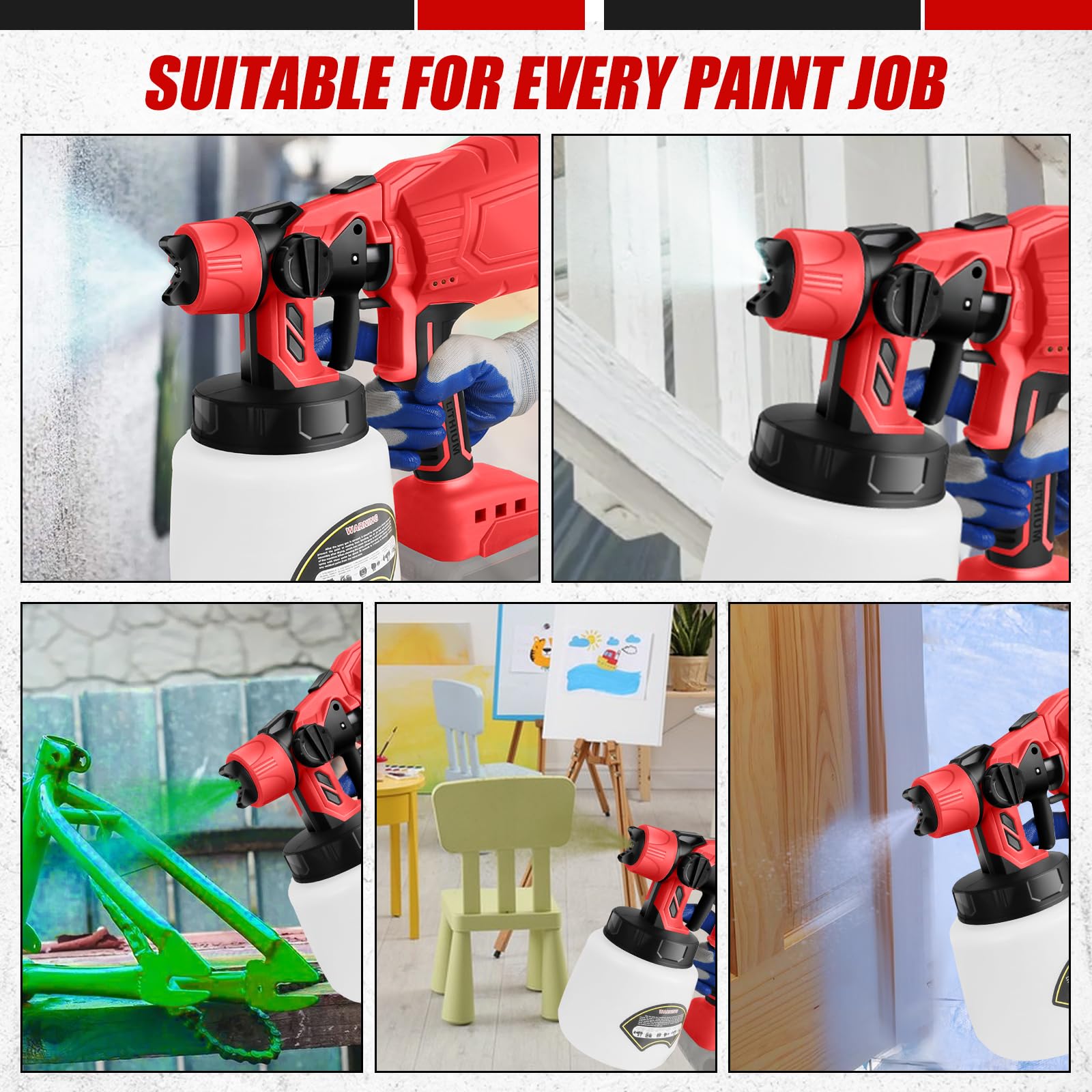 Pistola a Spruzzo per Milwaukee 18V Batteria, Spruzzatore Elettrico con Serbatoio da 1000ML, Flusso 1000ML/Min, 4 Ugelli & 3 Modelli, Flusso Regolabili, con Giunti per Pulizia e Soffiaggio