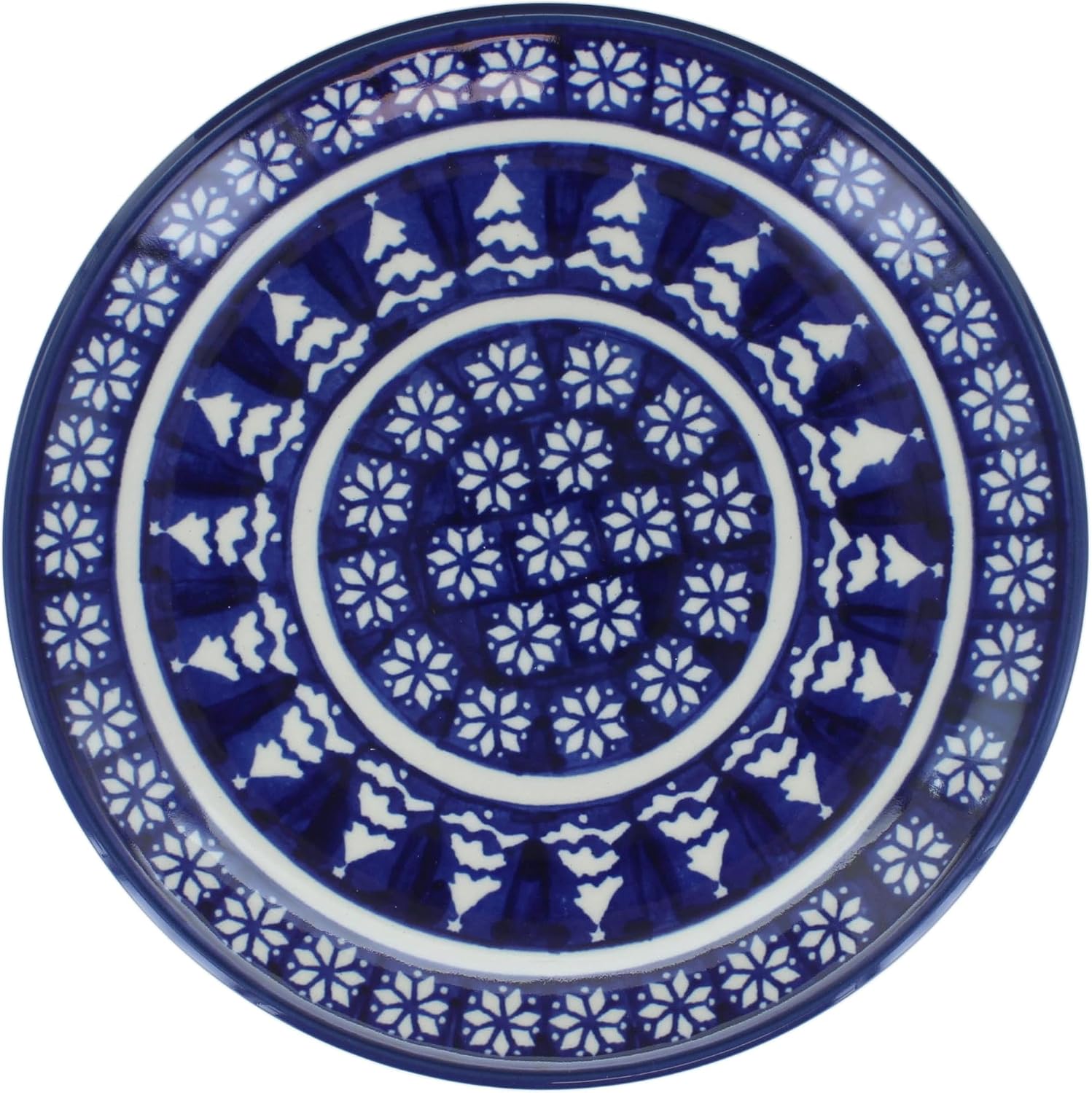 Blue Rose Polish Pottery - Blue Winter Nights Dessert Plate - 7.5" Diameter - Polish Pottery Dessert Plate, Festive Design for Christmas Tableware