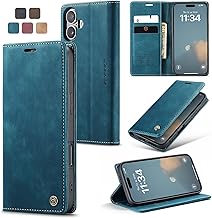 Cover for iPhone 16 Case, Premium Leather Wallet Cover with Magnetic Card Holder Stand Protection Flip Case Cover for iPhone 16, Blue-Green