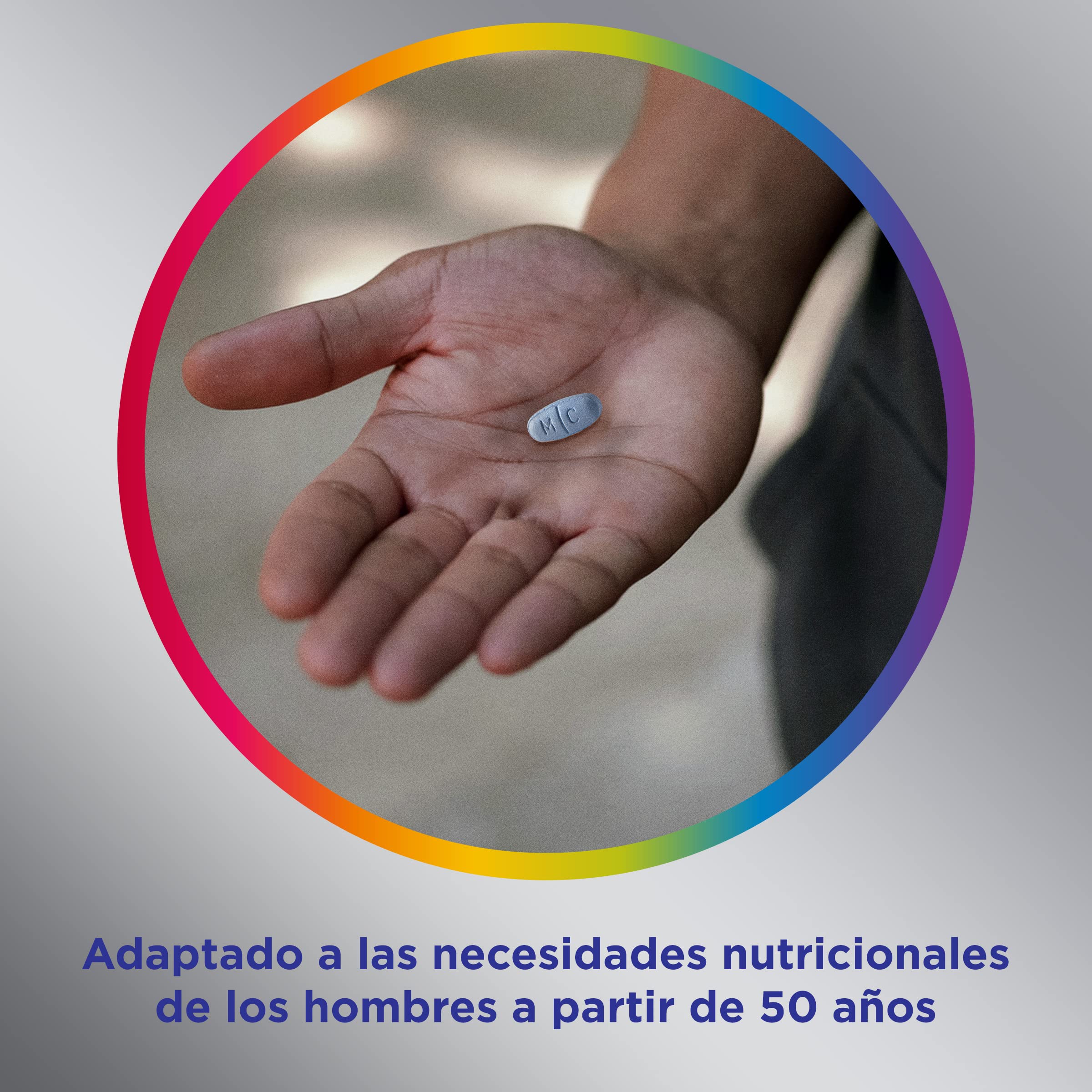 Multicentrum Hombre 50+ Complemento Alimenticio Multivitamínico y Multimineral Para Hombres 50+, Con Vitamina C, B, A, Sin Gluten, 100 Comprimidos