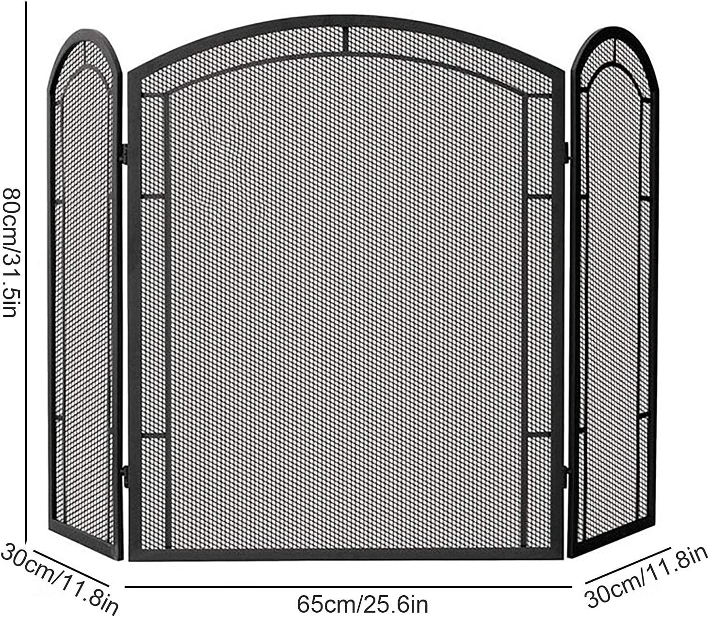 Fireplace Screen Guard, Black Fireplace Screen 3 Panel with Hinged， Arched top Design Folding fire Screen Protector for Marble Fireplace， 125×80cm