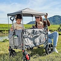 Vista 15 de Busy Bee Foldable Wagon Stroller for 2 Kids, Push Pull Collapsible Kids Wagon with Adjustable Handle Bar, Removable Canopy, 5-Point Harness