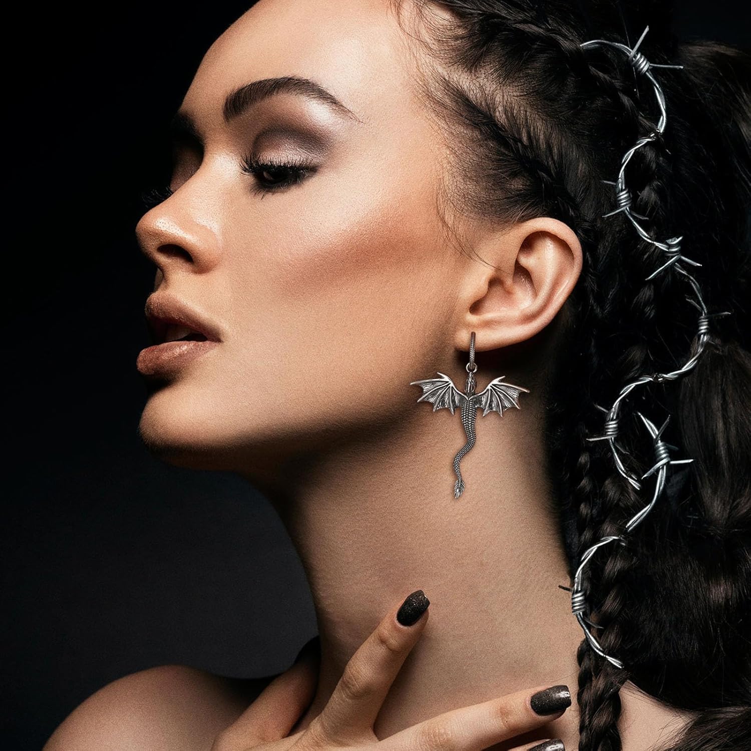 HZMAN Dragon Dangle Drop Earrings for Men Stainless Steel Gothic Punk Dragon Earring Hinged Huggie Hoop Earring Jewelry Gift - Image 3