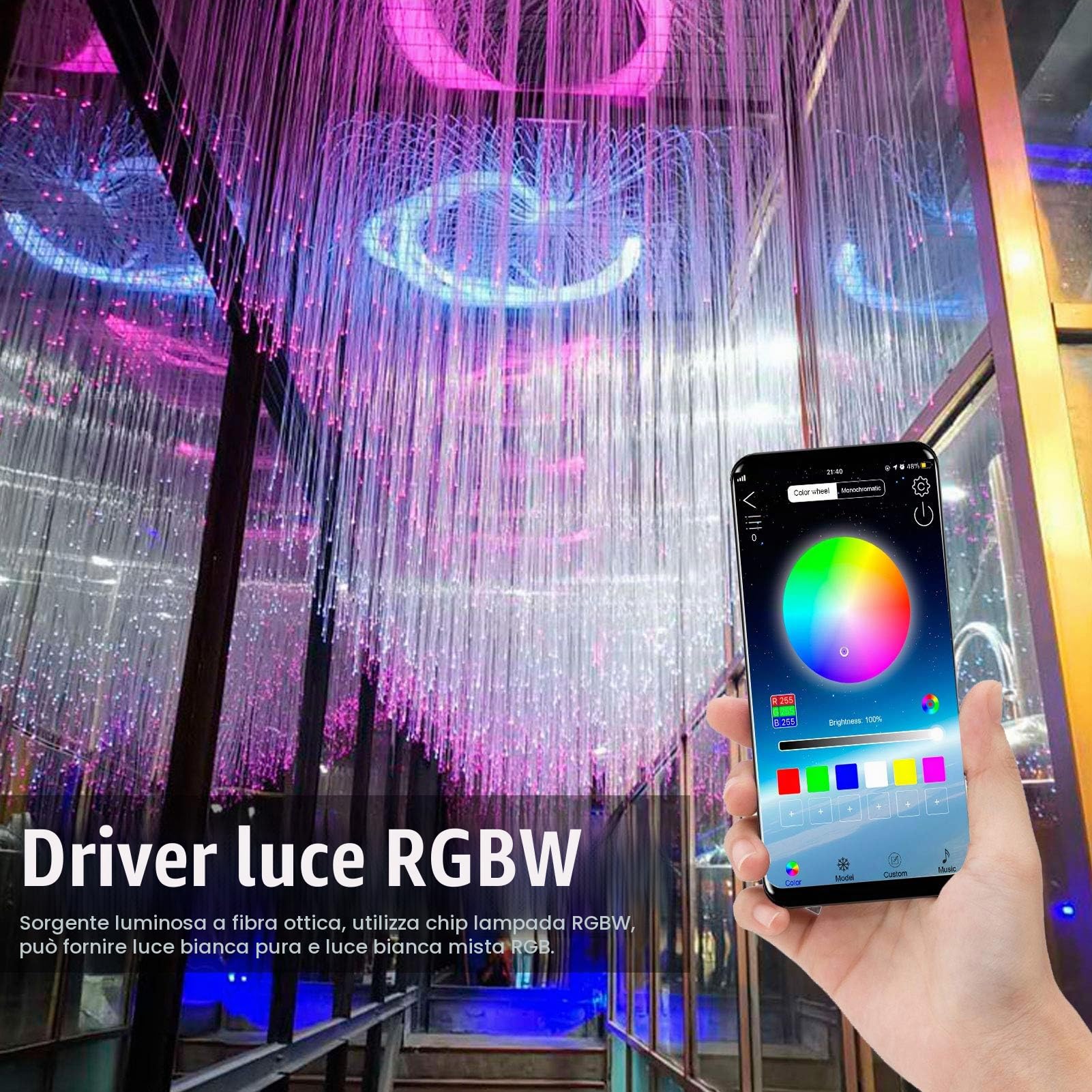 RGBW LED Kit Plafoniere a Stella in Fibra Ottica con Bluetooth App Remote Controllo Kit di Plafoniere Star, Fibra Ottica Cielo Stellato per Auto Casa Teatro