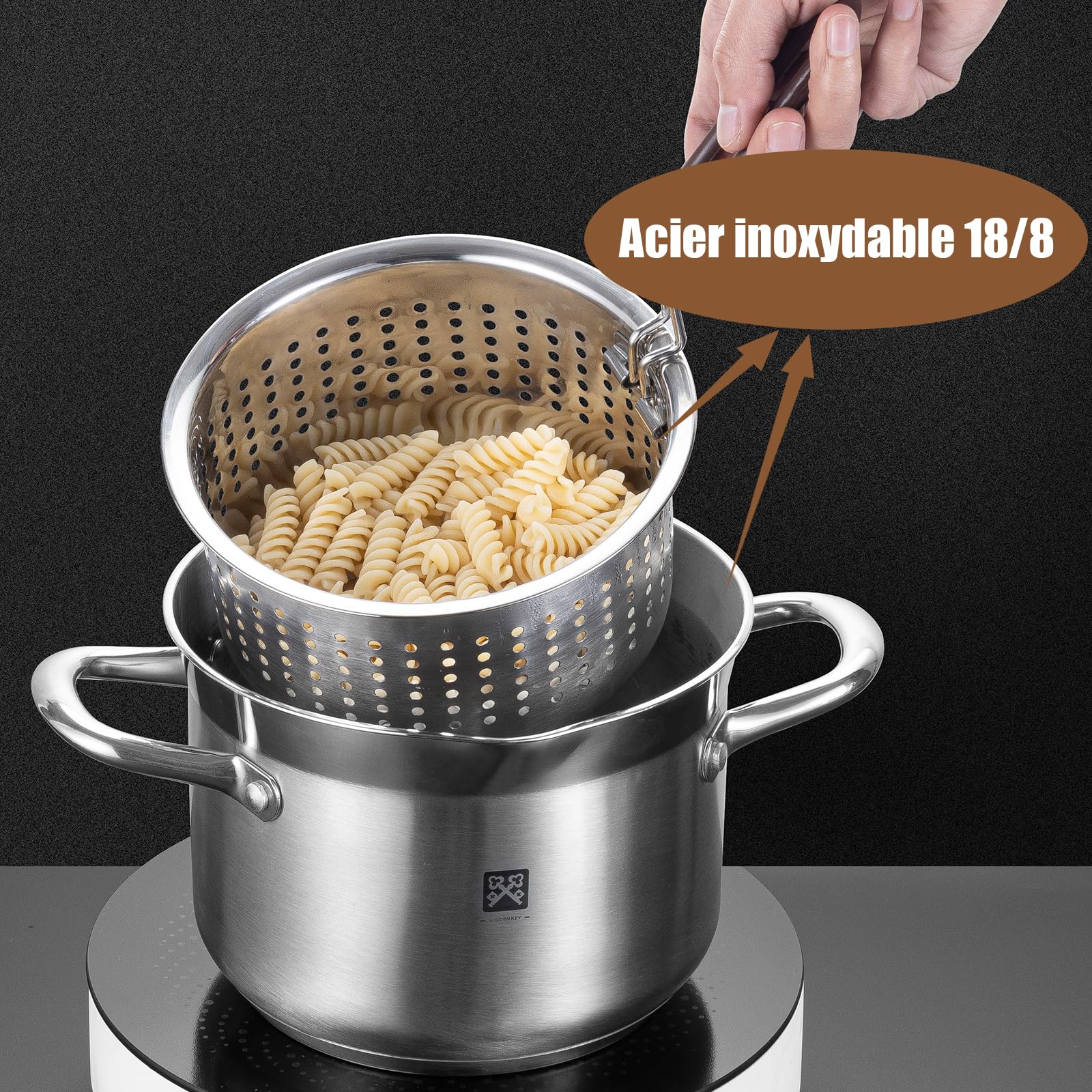 Friteuse en acier inoxydable 4L，Marmite à Friture en Acier Inoxydable avec Panier & Couvercle Verre pour Frites, Tempura, Gaz et Induction