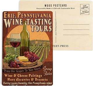Erie, Pennsylvania, Wine Tasting Vintage Sign (4x6 Birch Wood Postcards, 2-Pack Stationary, Rustic Home Wall Decor)