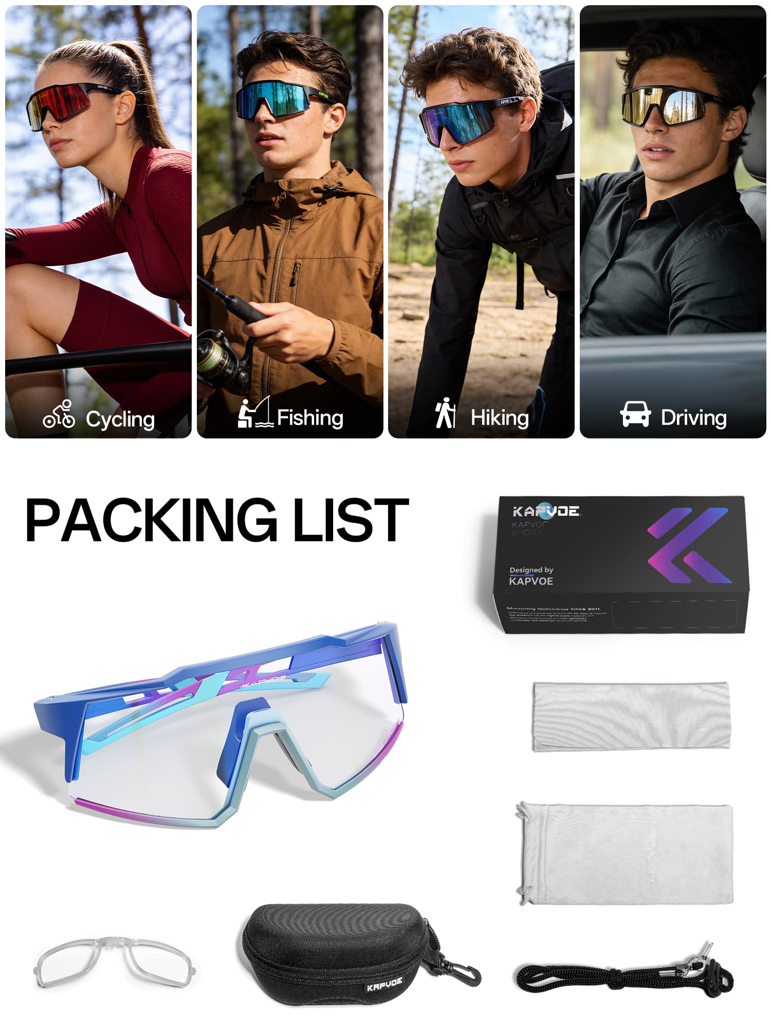 KAPVOE Gafas de Ciclismo Fotocromáticas con TR90 Gafas de Sol Deportivas Mujeres Hombres Running Transparente MTB Bicicleta Accesorios K9022