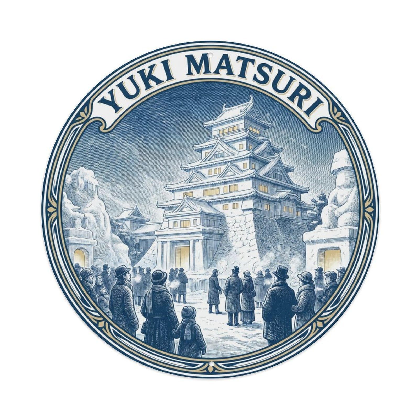 Olyhtr 8X8inch Classic Style Snow Festival Sapporo Meiji Engraving Blue White Metal Tin Sign