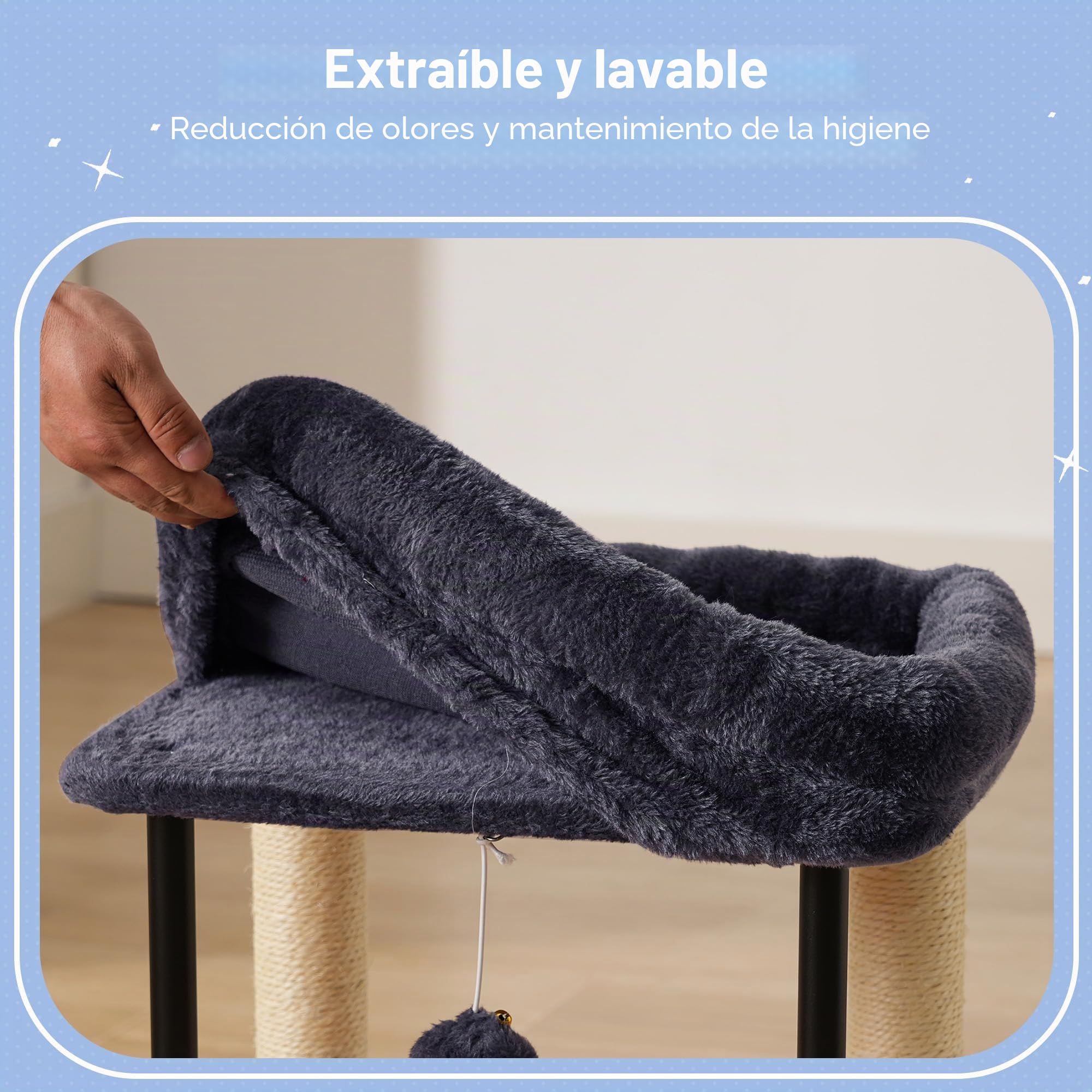 Hey-brother Árbol rascador pequeño para Gatitos 50 cm, Poste rascador Giratorio de sisal, Plataforma de Felpa, Columna Cubierta de sisal, Incluye Pelotas jugueteras, Gris Humo EMPJ010SG