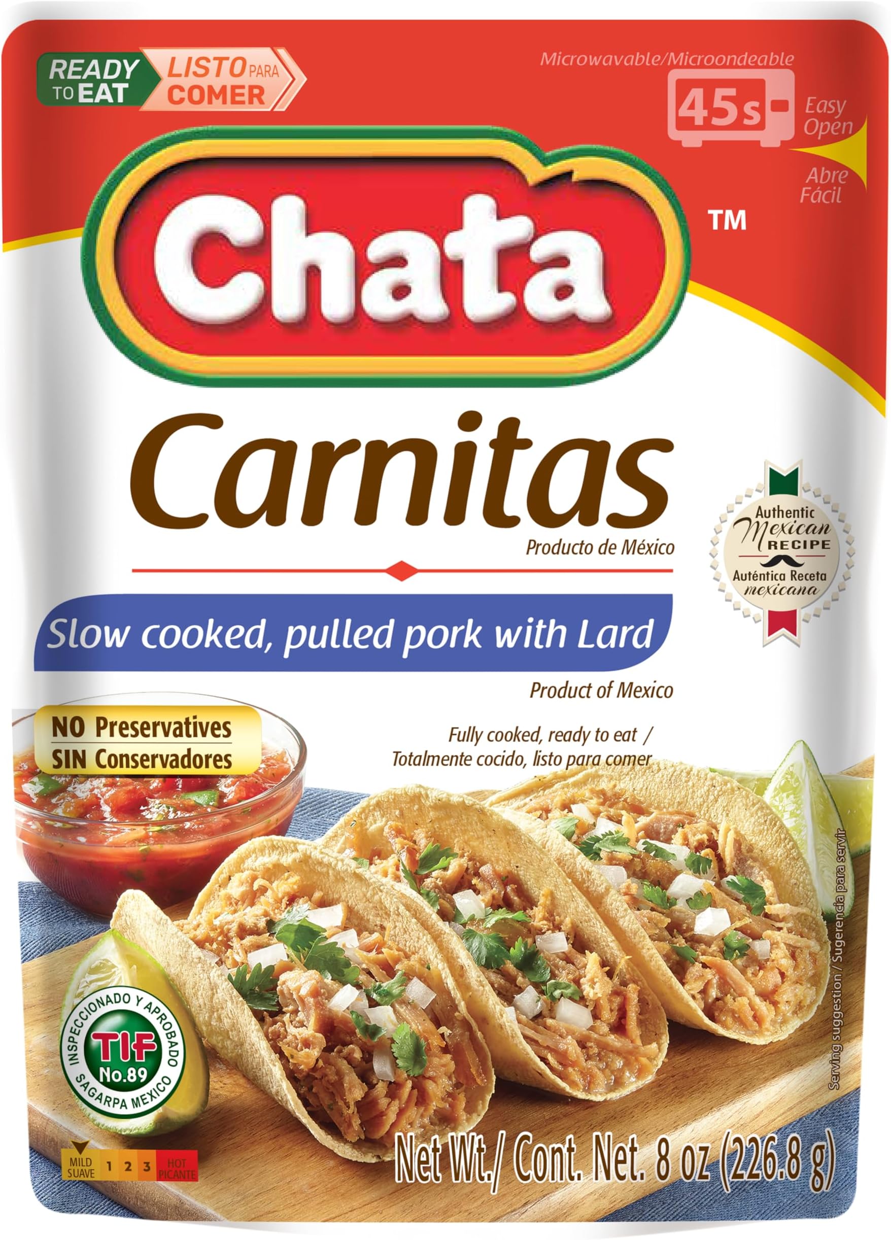 Authentic Mexican Carnitas, Slow Cooked Pork, 8 oz, Pack of 12