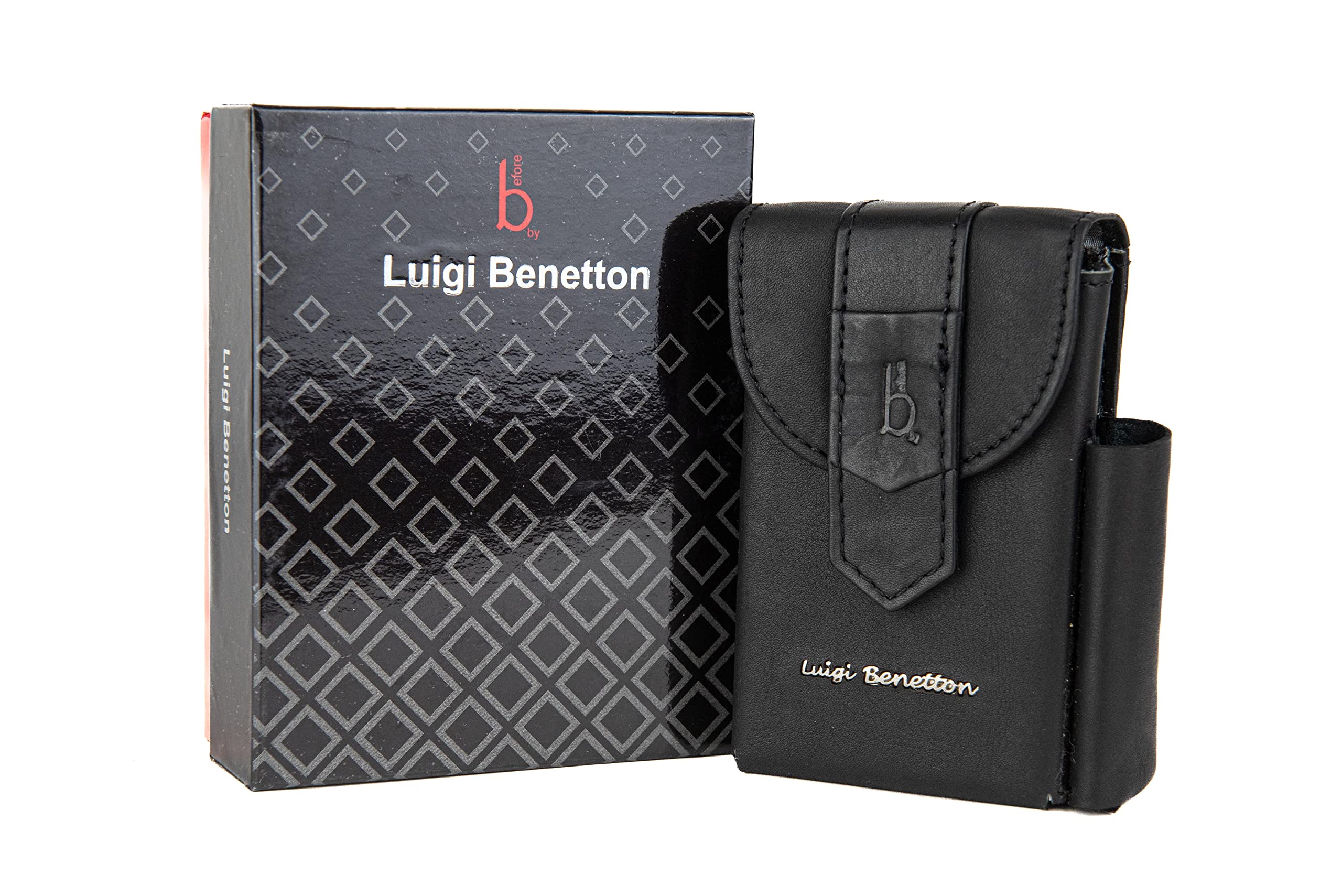 Knight Portasigarette In Pelle Con Tasca Porta-Accendino – Chiusura A Bottone, Nero