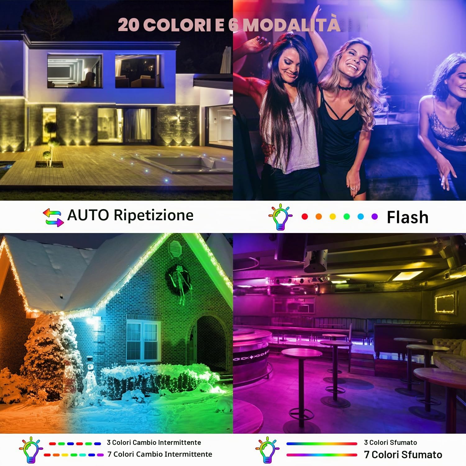 VAYALT 2 faretti LED RGB da 48 W RGB da parete con controllo APP Bluetooth e barra LED dimmerabile, IP66, impermeabili, per DJ discoteca, giardino, Halloween (bianco caldo + luce fredda)