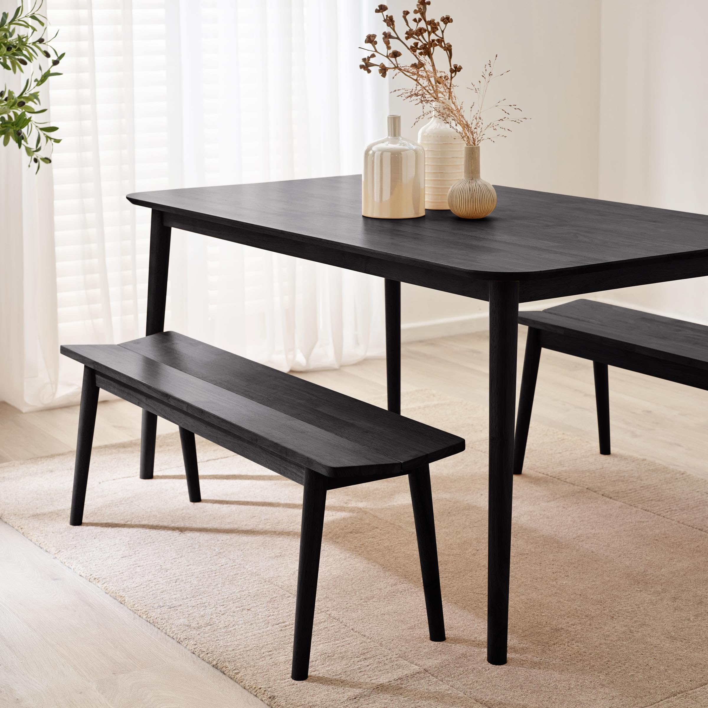Furniturebox UK Lynton Large Solid Wood Dining Bench, 120cm, Modern Traditional Classic Farmhouse Style, Retro Nods, Solid Rubberwood, 3 Seater Stool, Kitchen Furniture, Black, 30 x 43 x 120 cm โ image 1