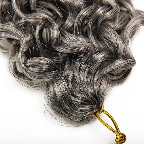 Miniatura 5 de GoGo - Extensiones de cabello rizado con ganchillo ondulado para mujer, color gris, sintético, bohemio, trenzado, ondulado profundo, extensiones de