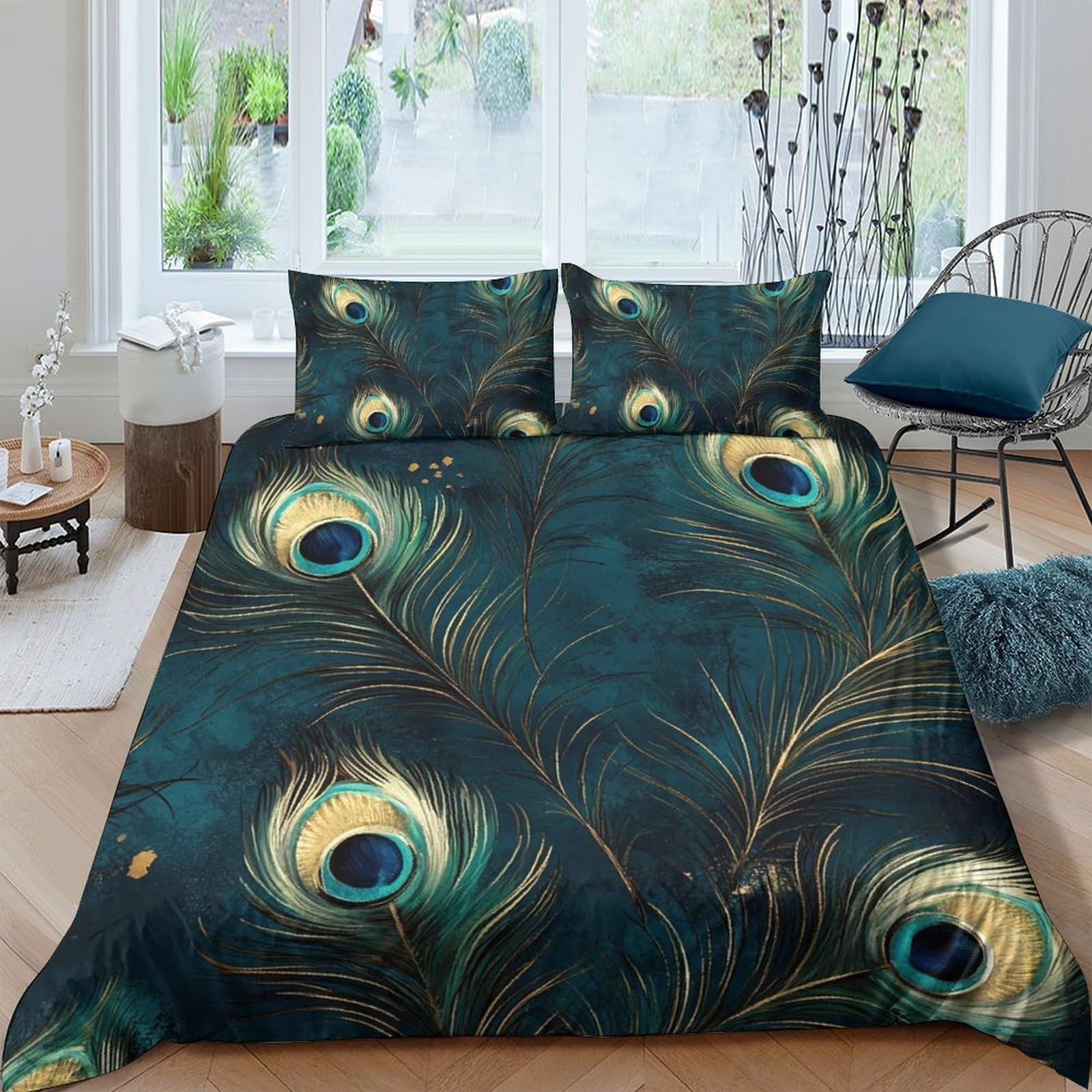 Ctjqhvkz Style-8 3D Printed Peacock Feather Fitted Sheet Microfiber Soft Breathable Abstract Bed Cover For Bedroom Guest Room Decor Single（135X200cm）