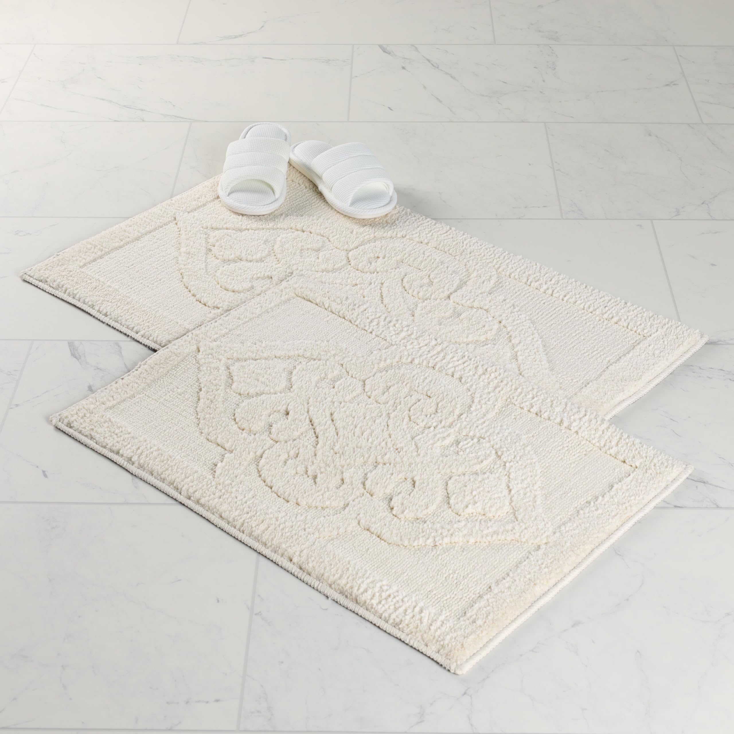 Superior Bath Rug Set, Small Area Rugs for Bathroom, Kitchen Decor, Machine Washable, Non-Slip Bathmat Rugs, High-Low Jacquard Mat, Medallion Accent