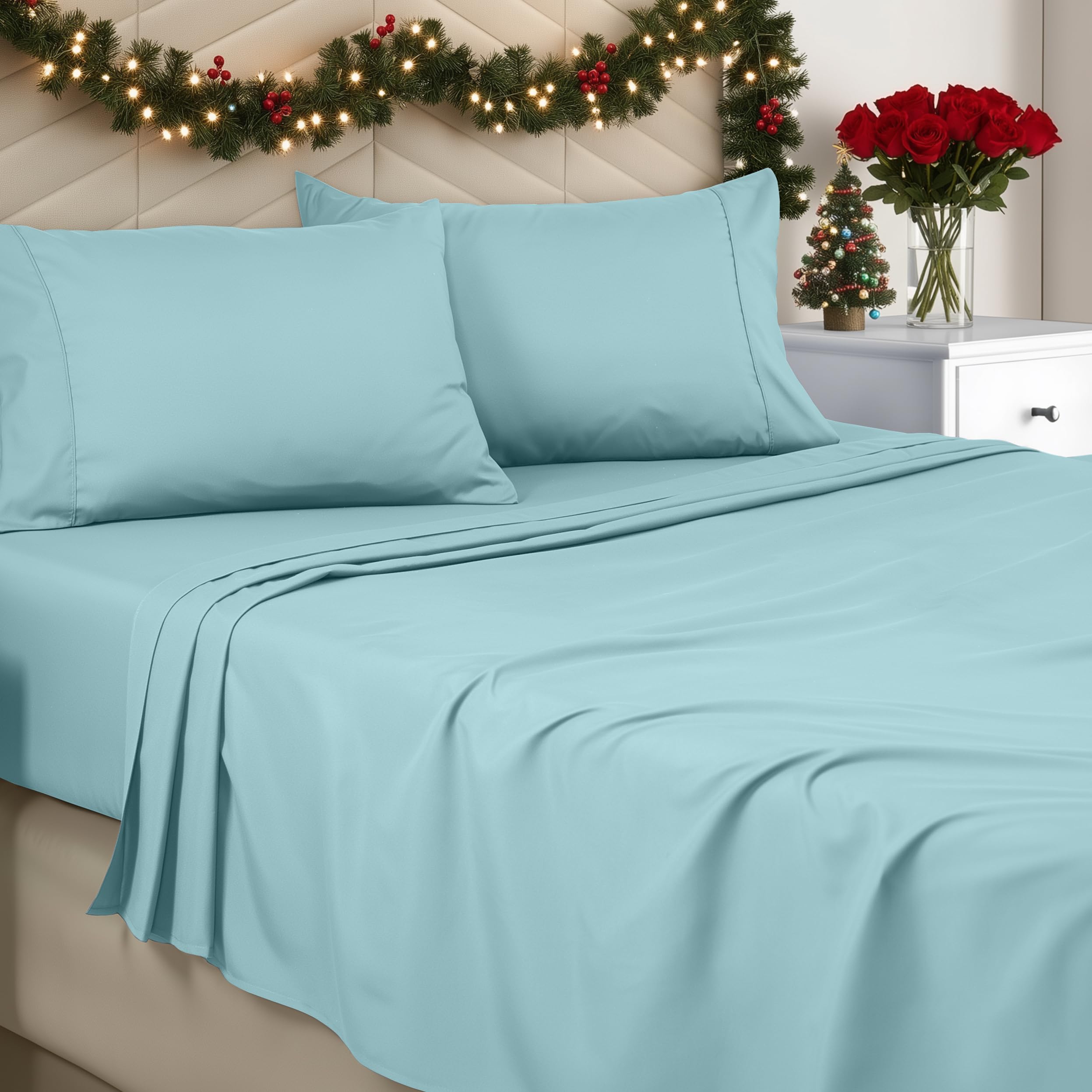 Utopia Bedding Queen Sheet Set - Brushed Microfiber - Soft Bed Sheets for Queen Size Bed Set - Includes 1 Fitted, 1 Flat, & 2 Pillow Cases - Deep Pocket (Spa Blue)
