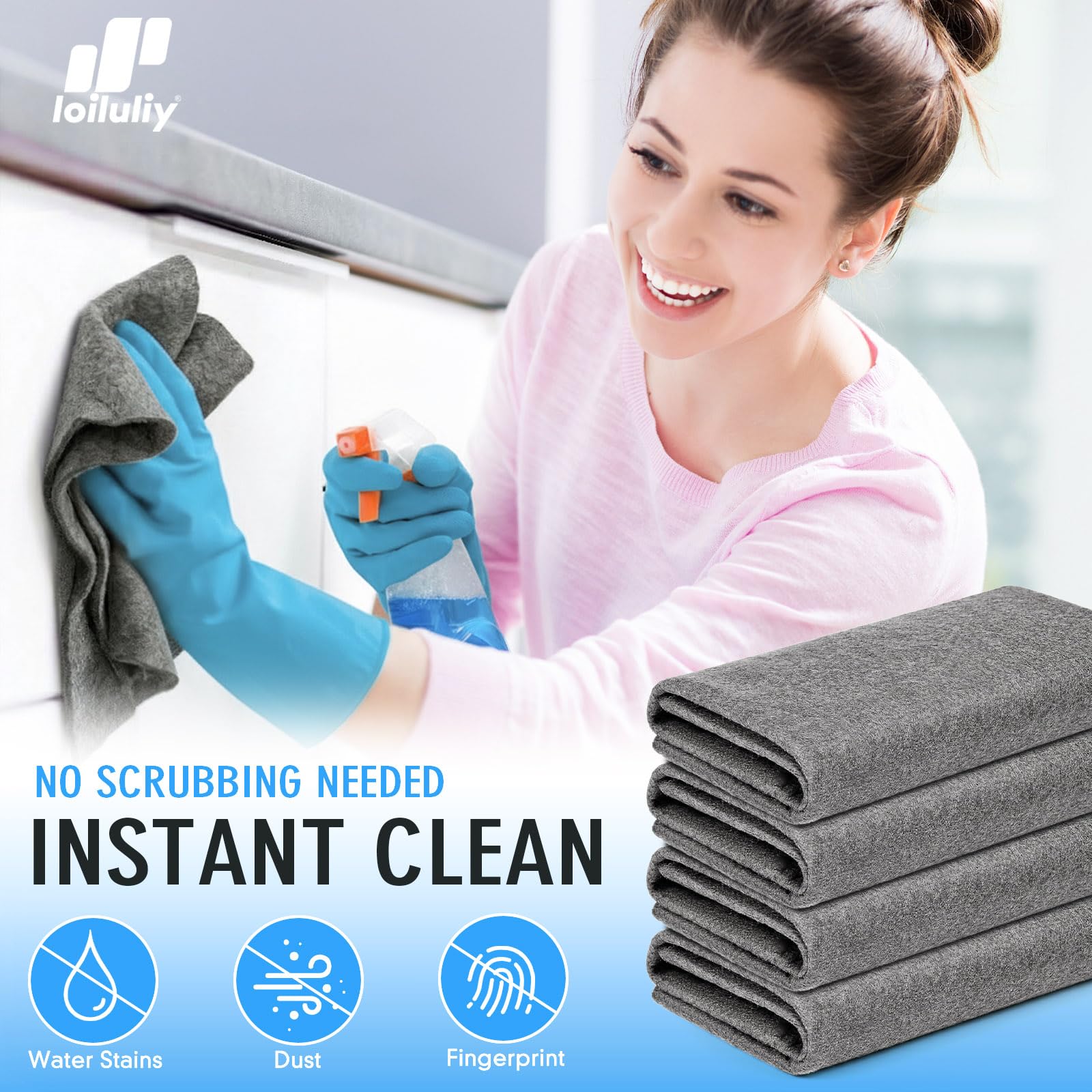 Loiluliy Chiffon Magique Vitre sans Trace, 4 Pièces Magic Chiffon De Nettoyage 30x40cm Réutilisables Chiffon Microfibre pour Les Miroirs De Voiture Vitres Cuisine Salle De Bain - 3