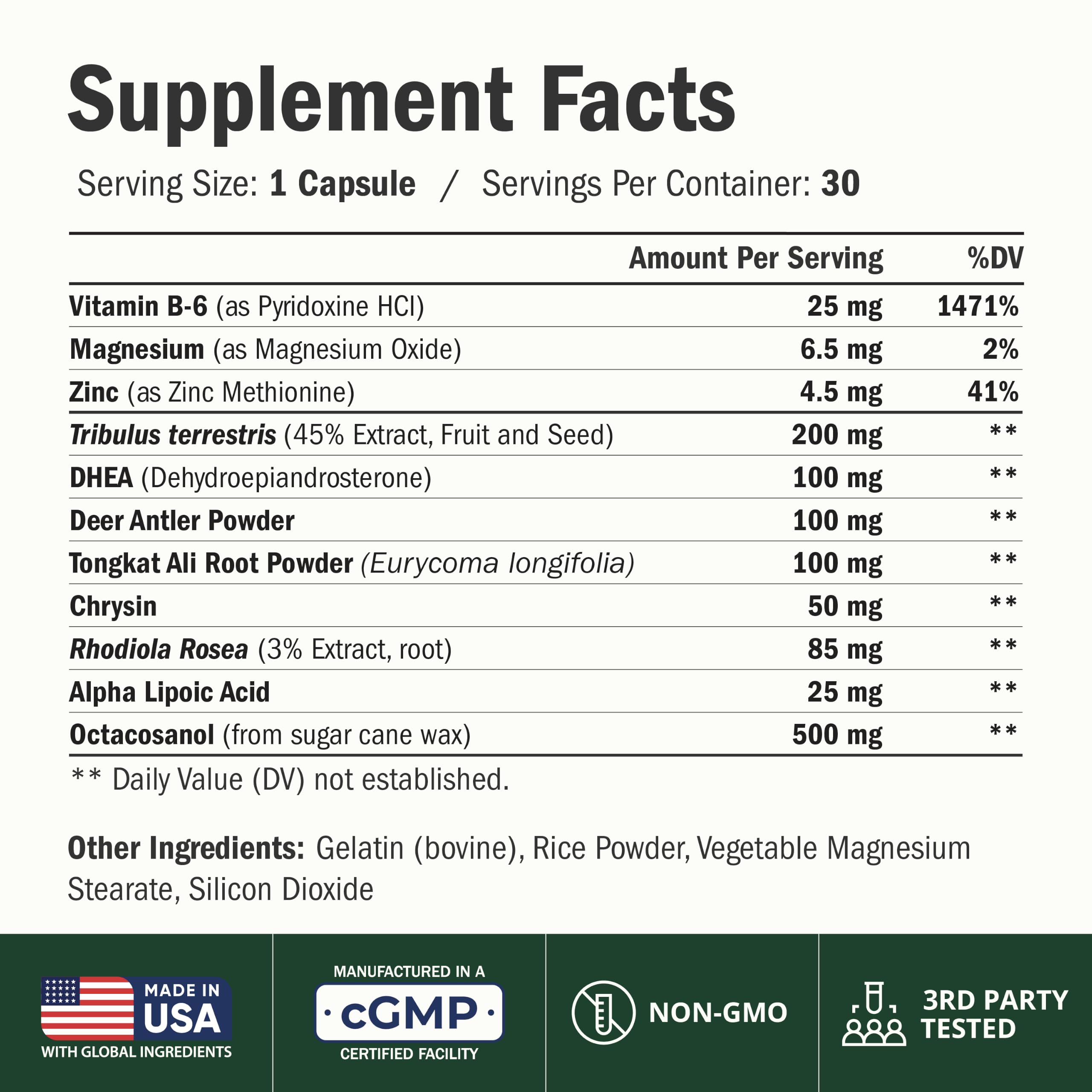 Tribulus Terrestris For Men with DHEA 100mg, Tongkat Ali & Zinc – 30 Caps — Amazon image 2